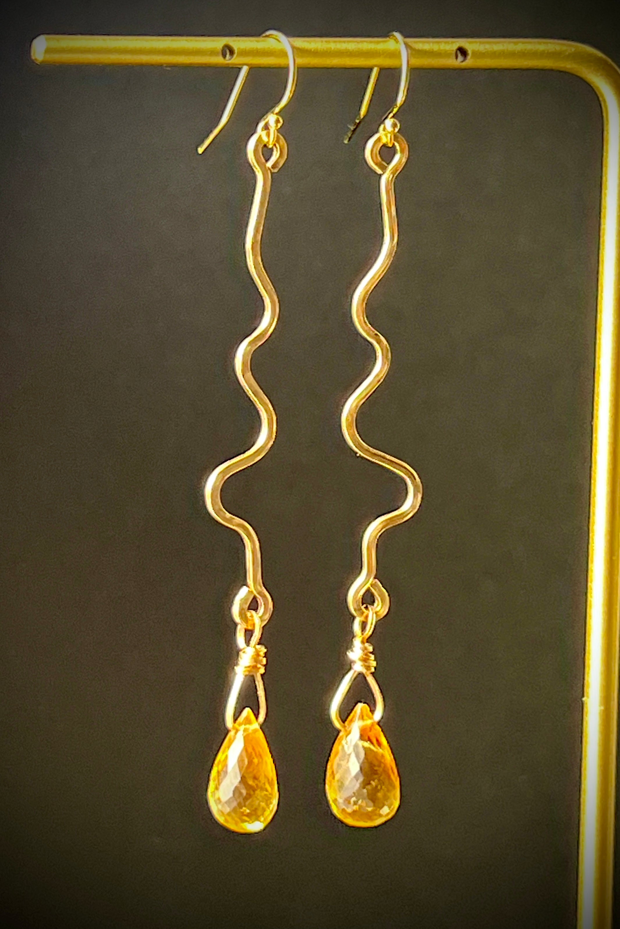 Citrine Freeform Earrings in 14K GF By Studio MS Indie Jewelry