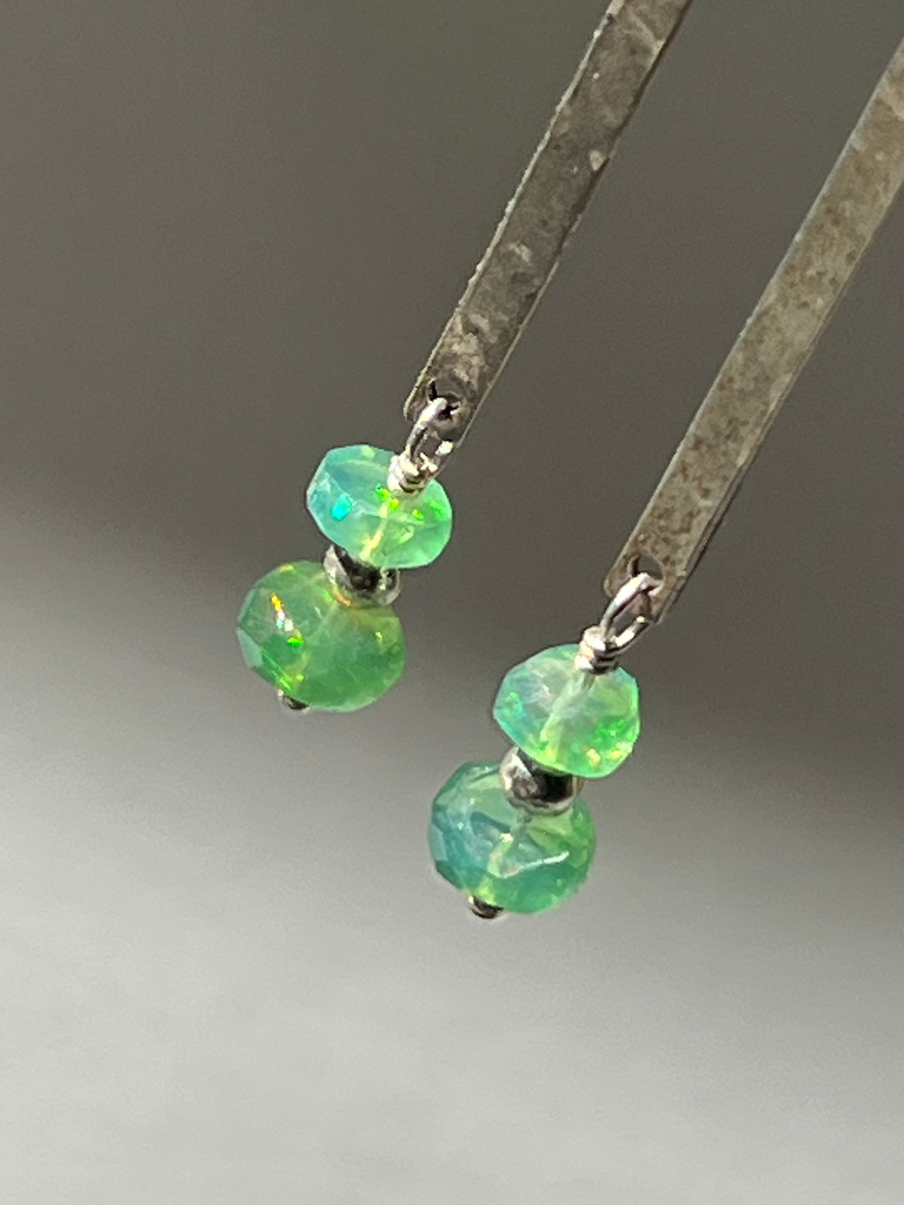 Opal Delicate Sterling Silver Bar Earrings
