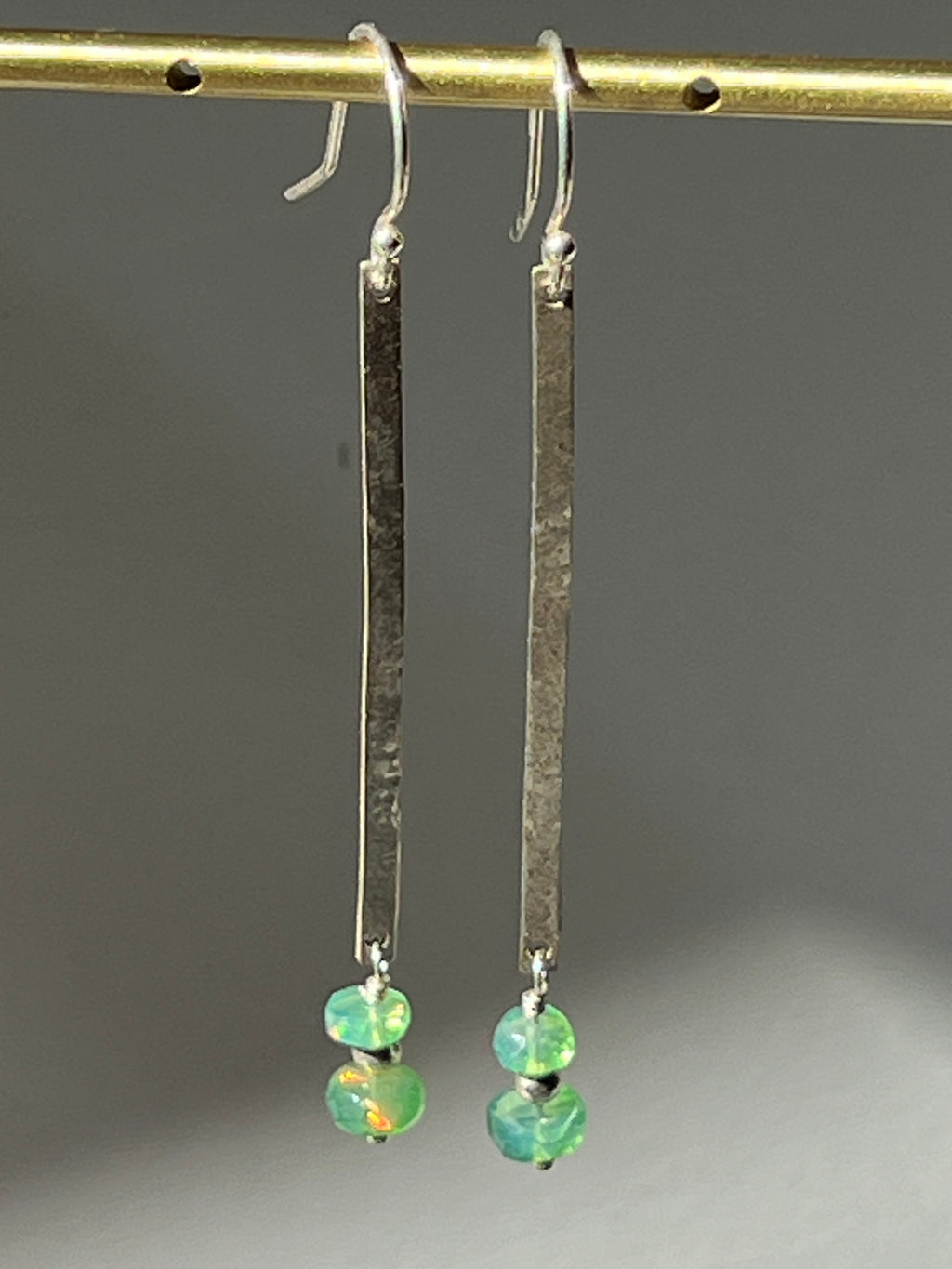 Opal Delicate Sterling Silver Bar Earrings