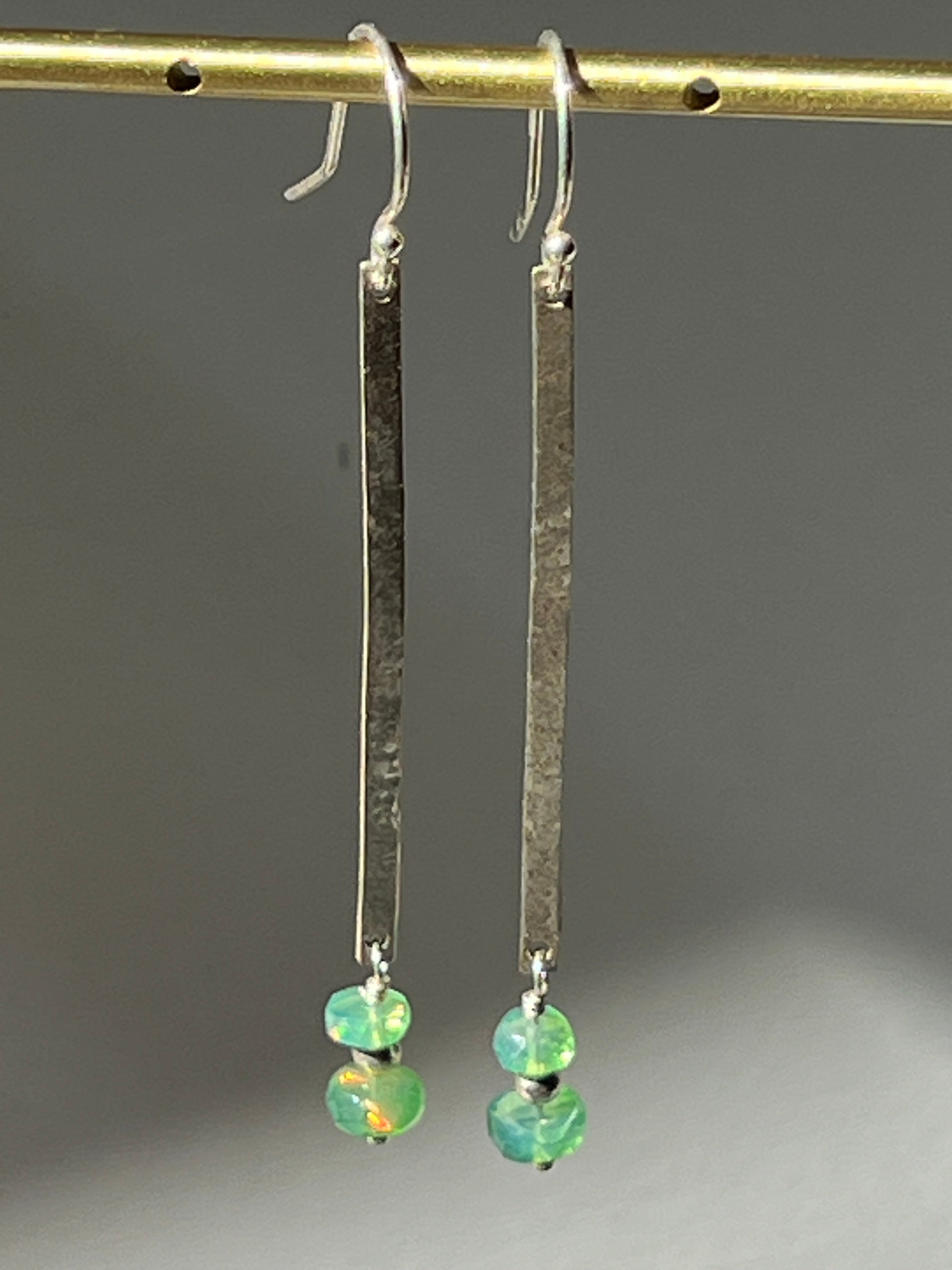 Opal Delicate Sterling Silver Bar Earrings