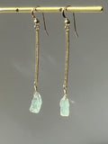 Raw Aquamarine Bar Drop Dangle Earrings