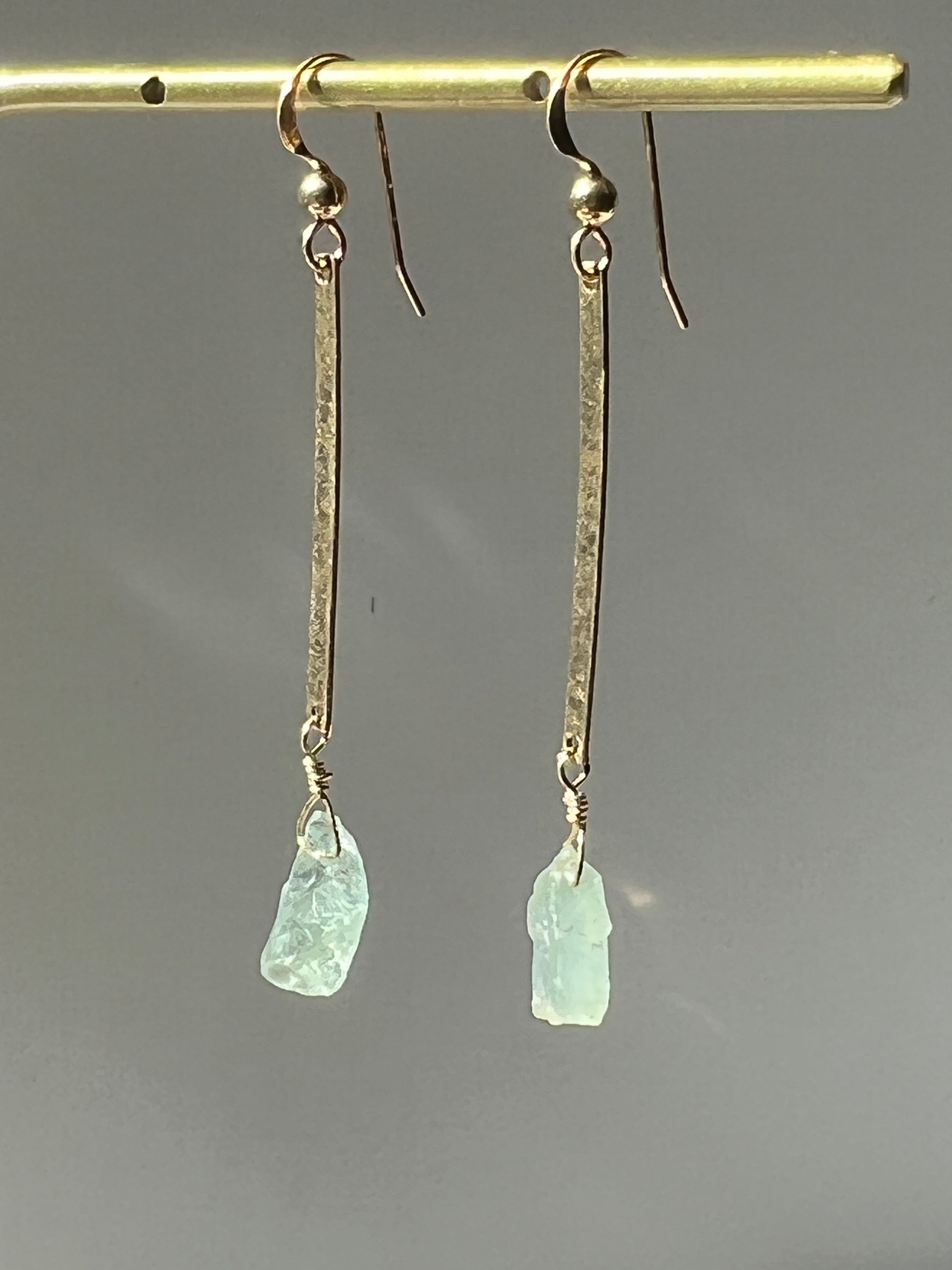 Raw Aquamarine Bar Drop Dangle Earrings
