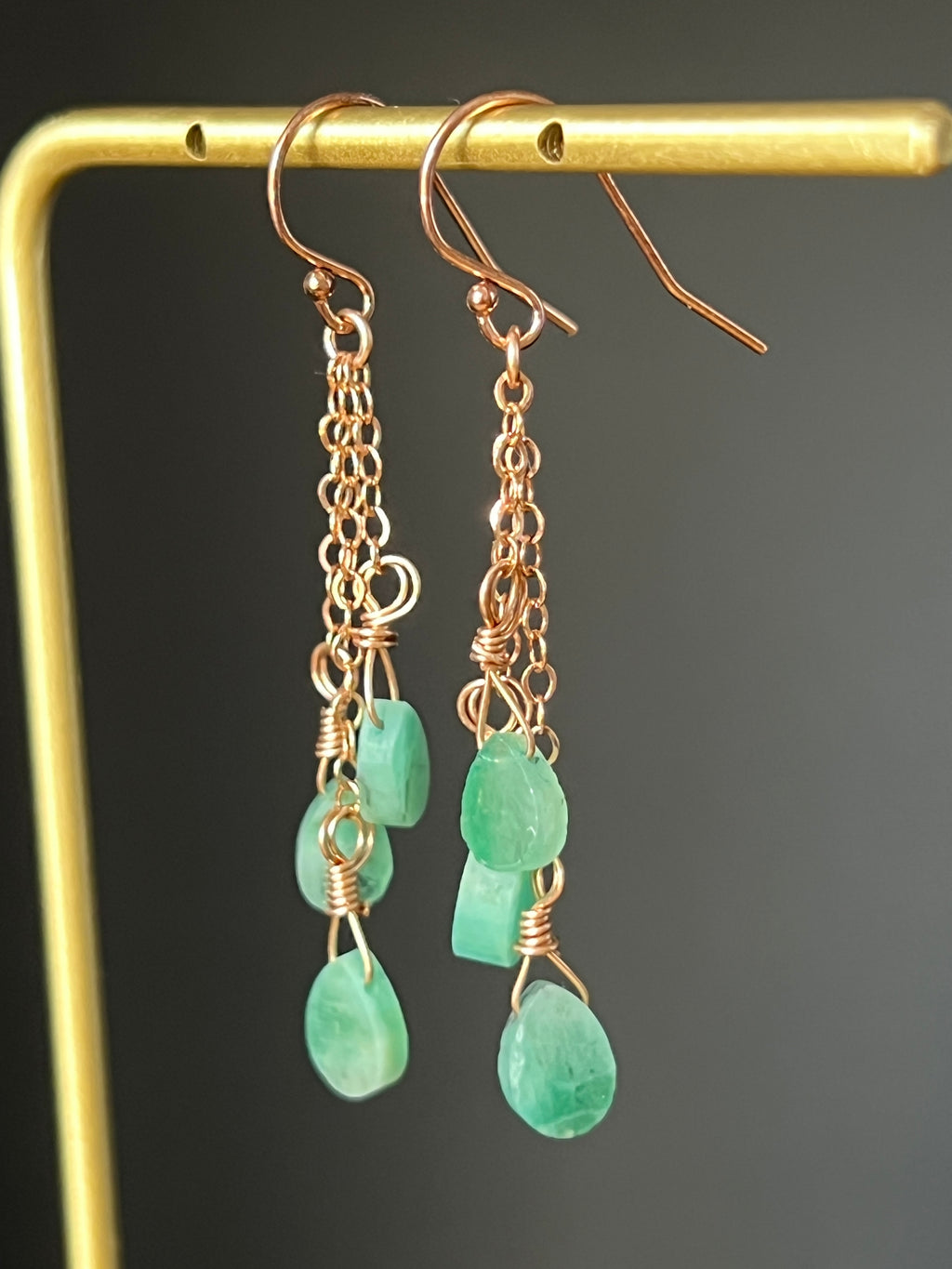Emerald Teardrop Briolette Chane Dangle Drop Earrings