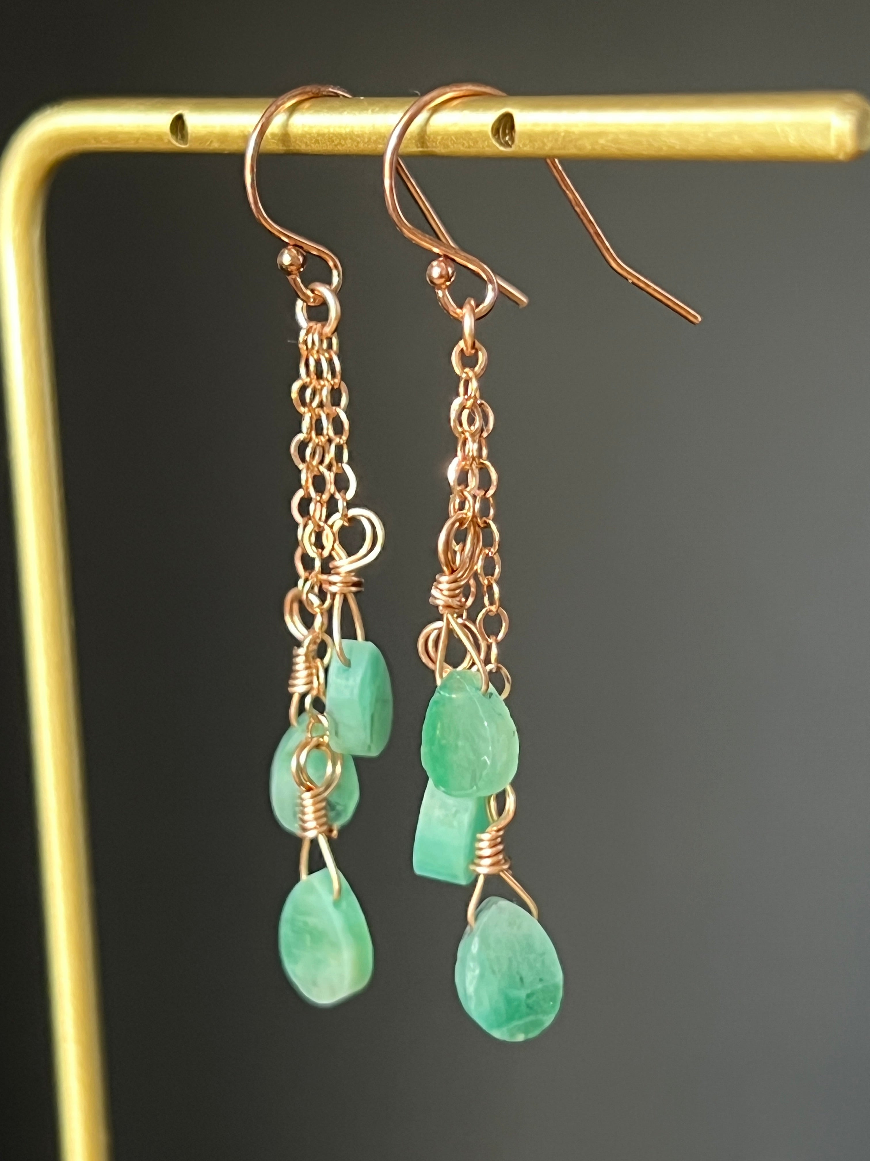 Emerald Teardrop Briolette Chane Dangle Drop Earrings