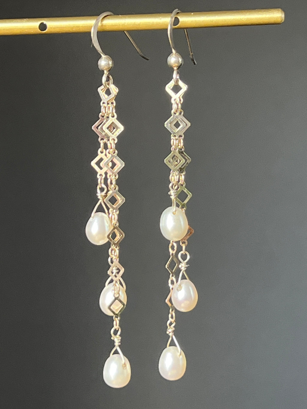 Pearl and Sterling Silver Chain Drop Earrings