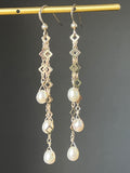 Pearl and Sterling Silver Chain Drop Earrings