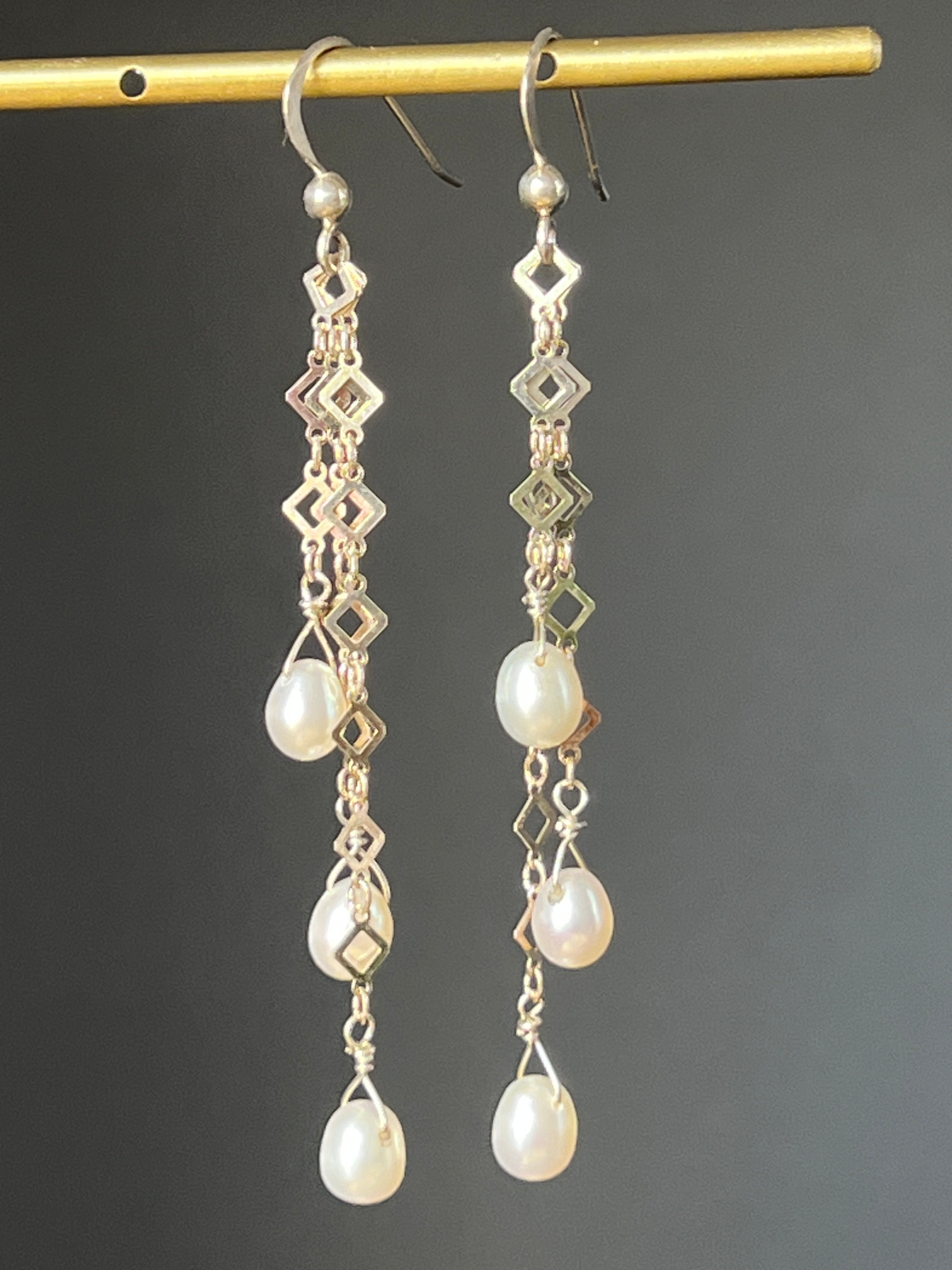 Pearl and Sterling Silver Chain Drop Earrings