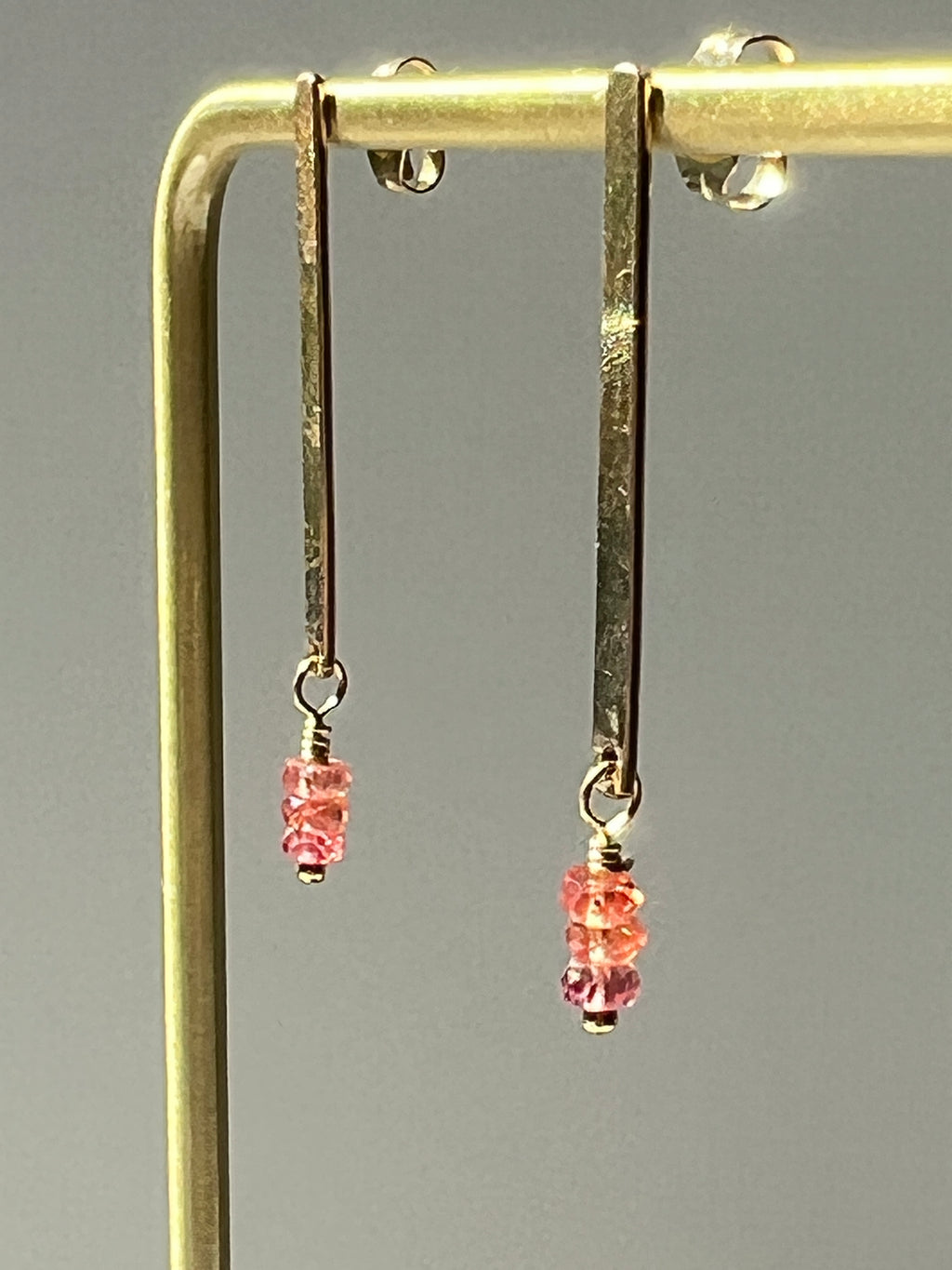 Delicate Orange Sapphire Bar Stud Earrings