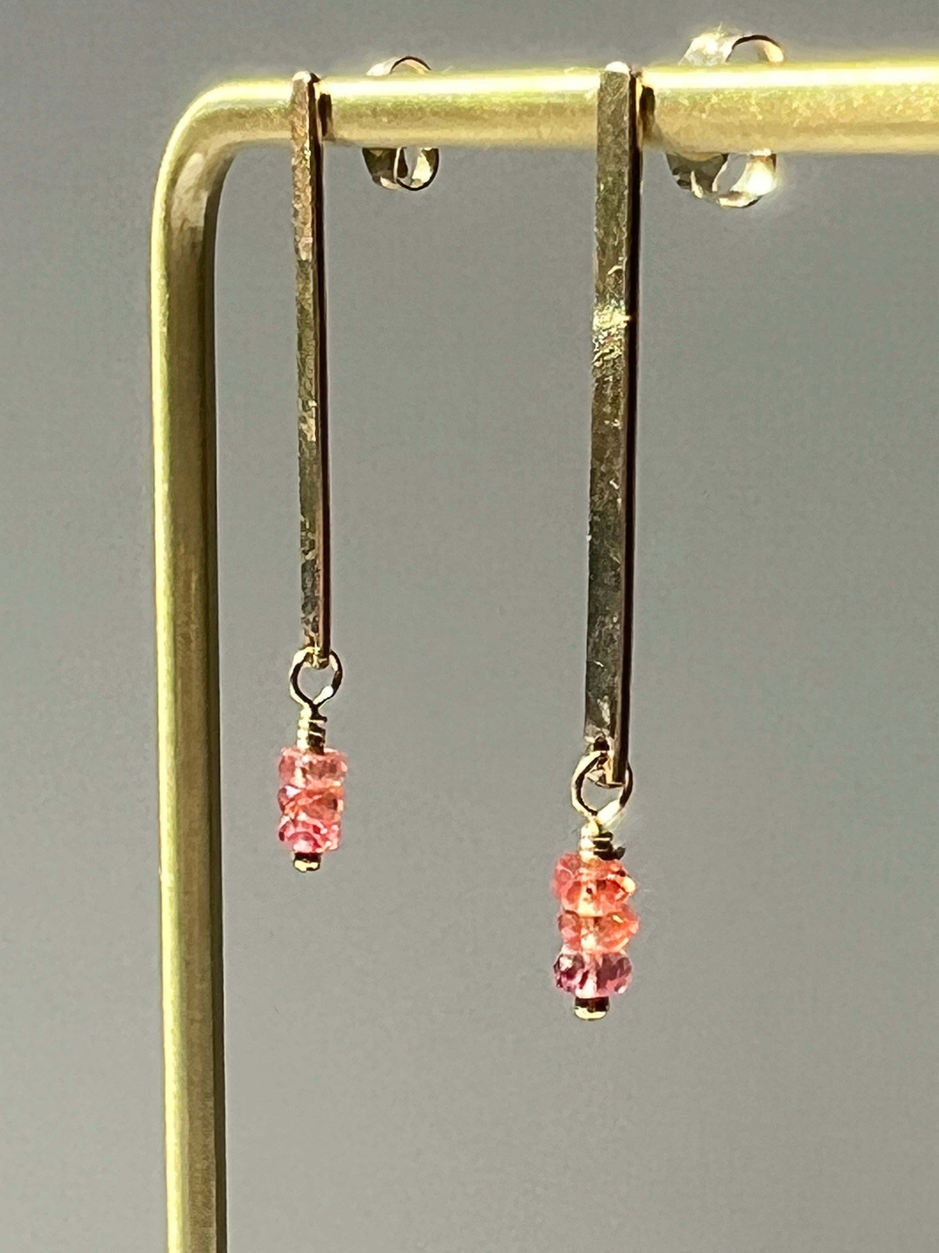 Delicate Orange Sapphire Bar Stud Earrings