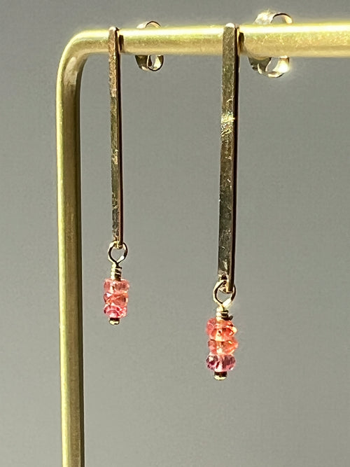 Delicate Orange Sapphire Bar Stud Earrings