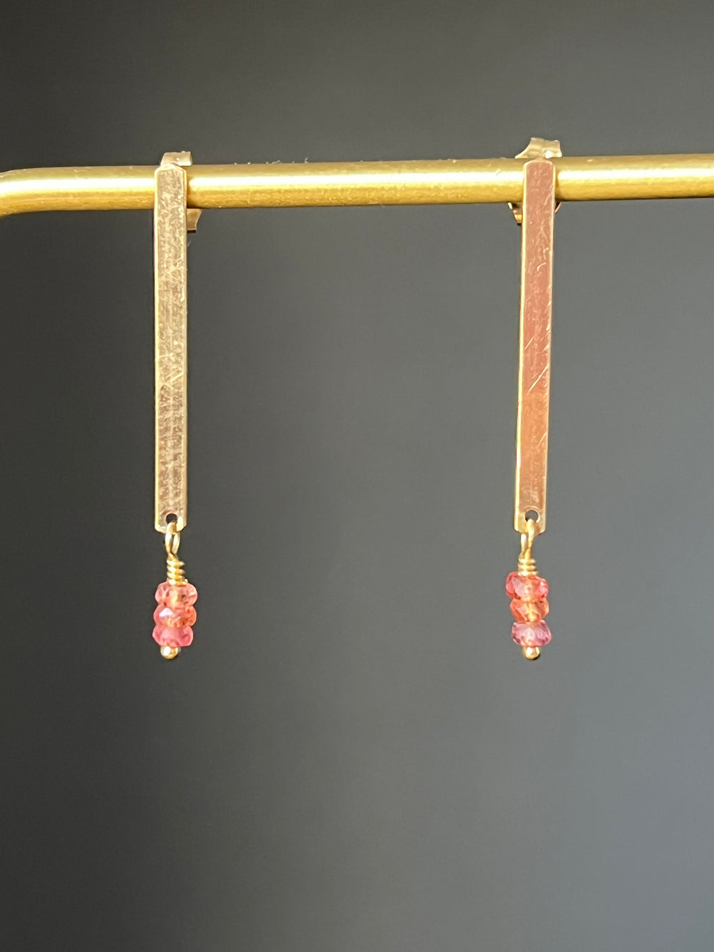 Delicate Orange Sapphire Bar Stud Earrings