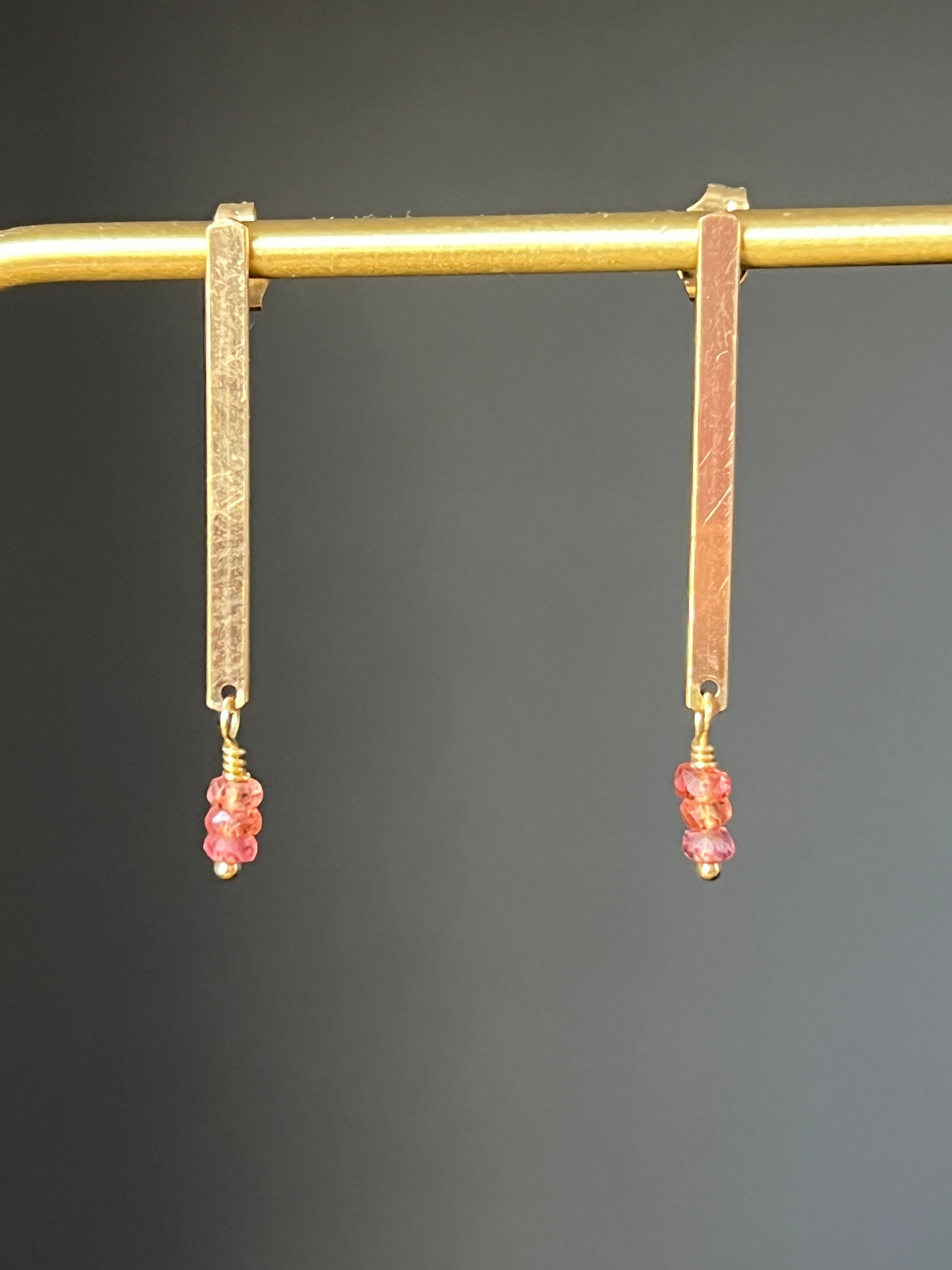 Delicate Orange Sapphire Bar Stud Earrings
