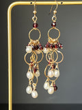 Catherine Garnet and Pearl Chandelier Earrings