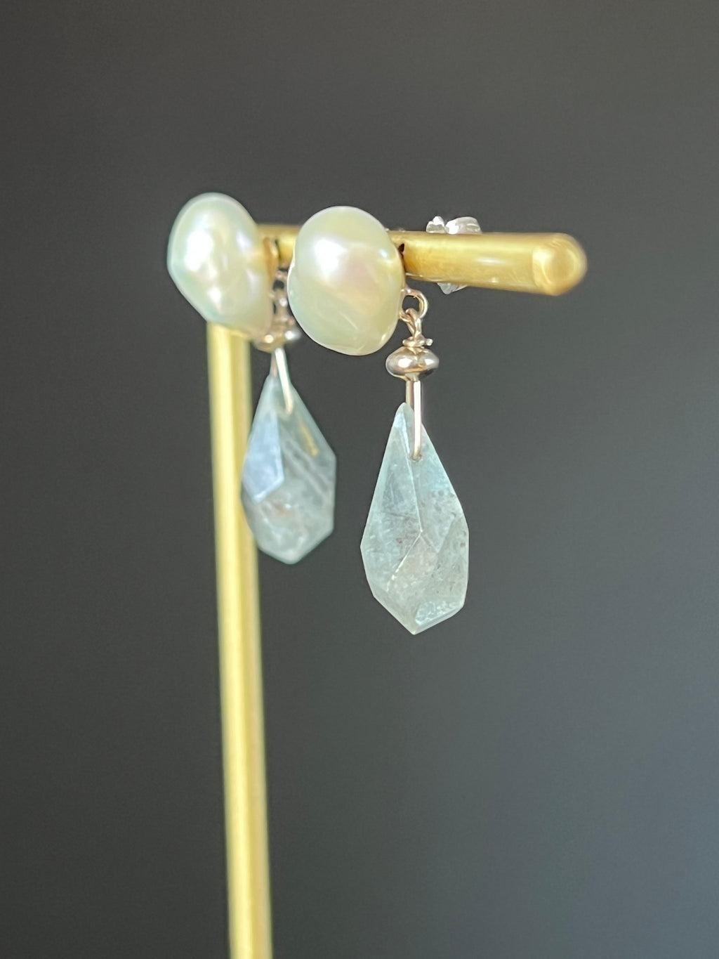 Baroque Pearl and Moss Agate Stud Earrings