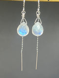 Celestial Moonstone Threader Earrings in Sterling Silver