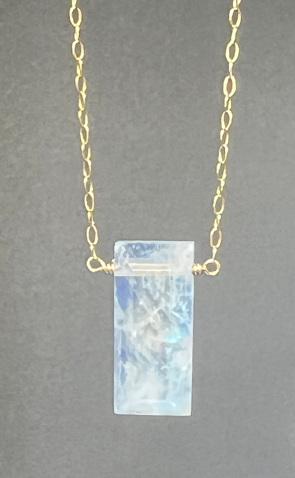 Delicate Rainbow Moonstone Bar Necklace in 14K Gold Fill