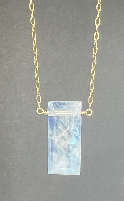 Delicate Rainbow Moonstone Bar Necklace in 14K Gold Fill