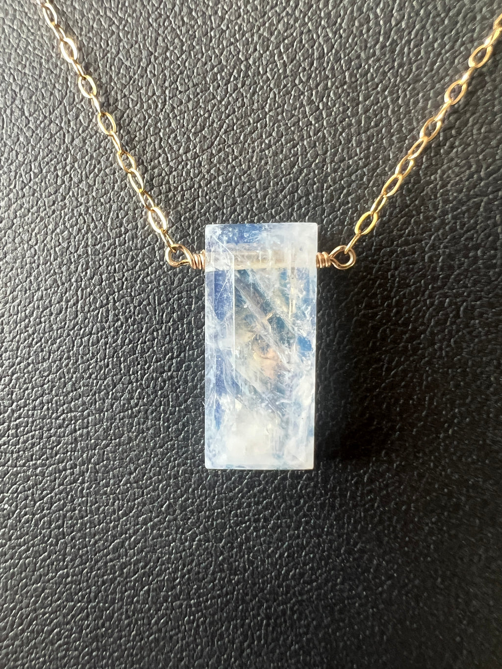 Delicate Rainbow Moonstone Bar Necklace in 14K Gold Fill
