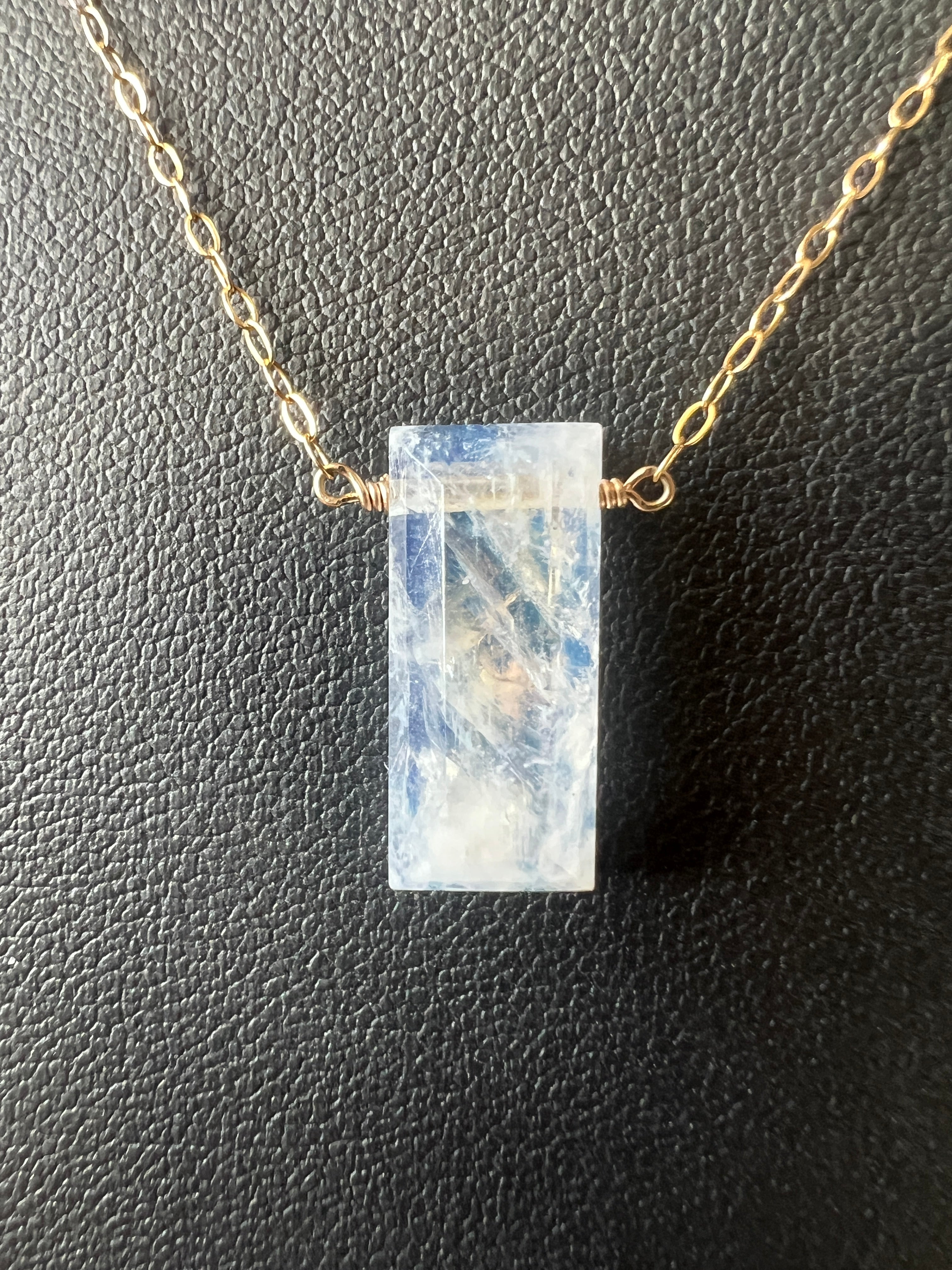 Delicate Rainbow Moonstone Bar Necklace in 14K Gold Fill