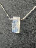 Delicate Rainbow Moonstone Bar Necklace in Sterling Silver
