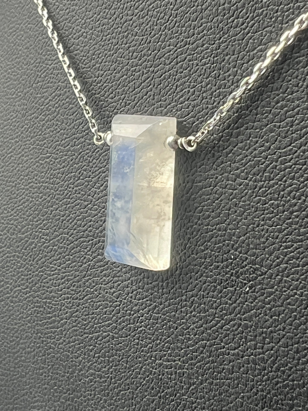 Delicate Rainbow Moonstone Bar Necklace in Sterling Silver