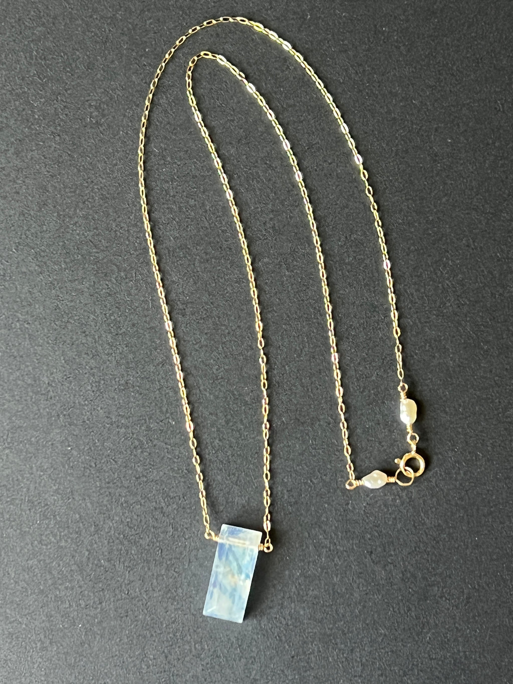Delicate Rainbow Moonstone Bar Necklace in 14K Gold Fill