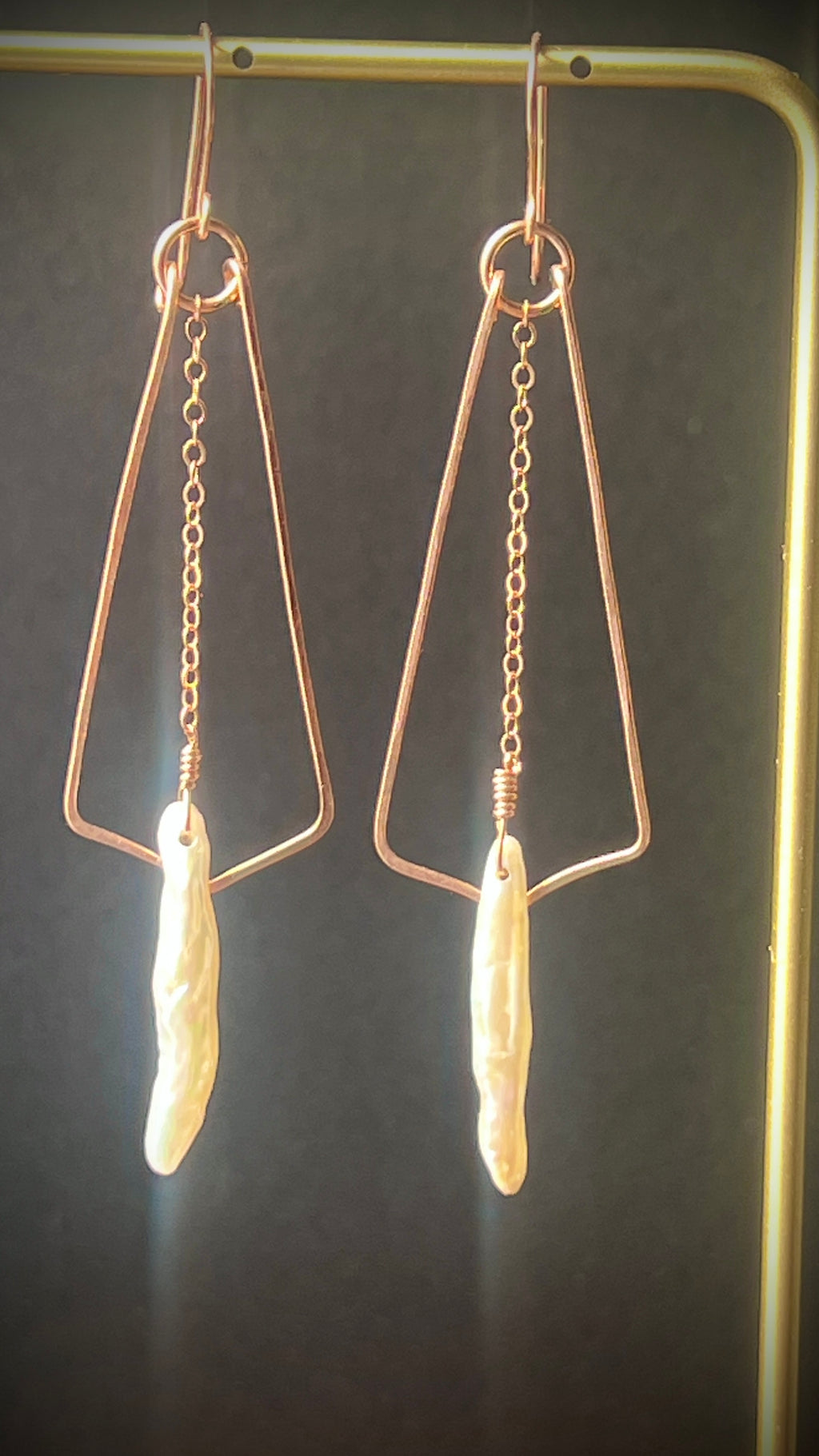 Romantic Stick Pearl and 14K Rose Gold Filled Dangle Earrings by Studio MS Indie Jewelry