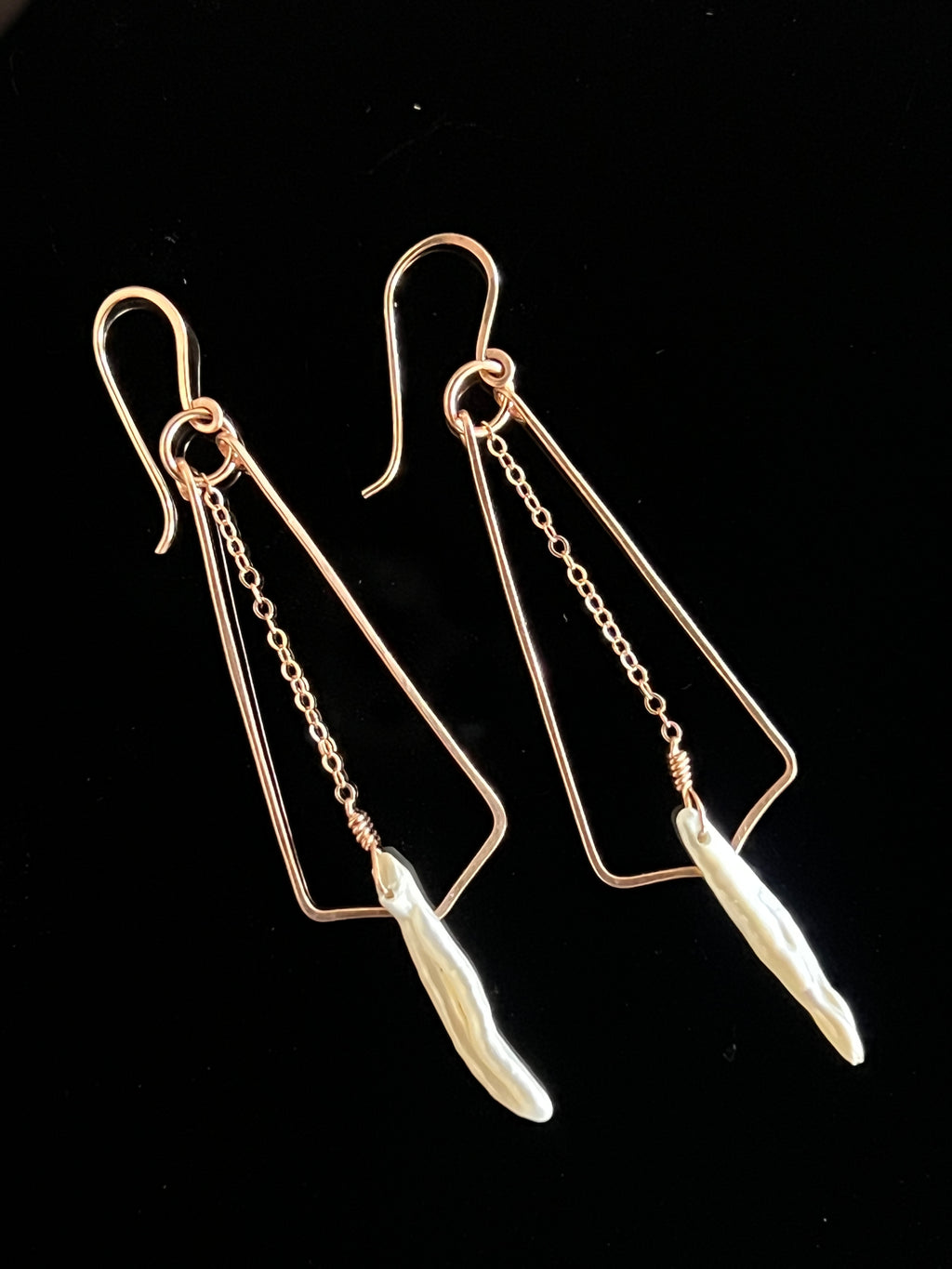 Romantic Stick Pearl and 14K Rose Gold Filled Dangle Earrings by Studio MS Indie Jewelry