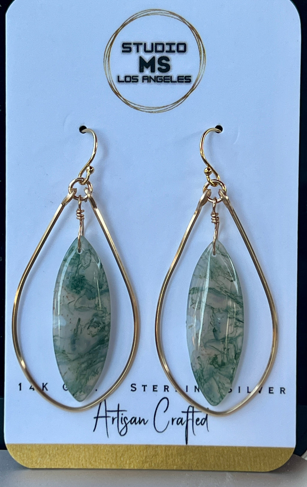 Moss Agate Earrings by Studio MS Indie Jewelry in 14 K Gold Fill