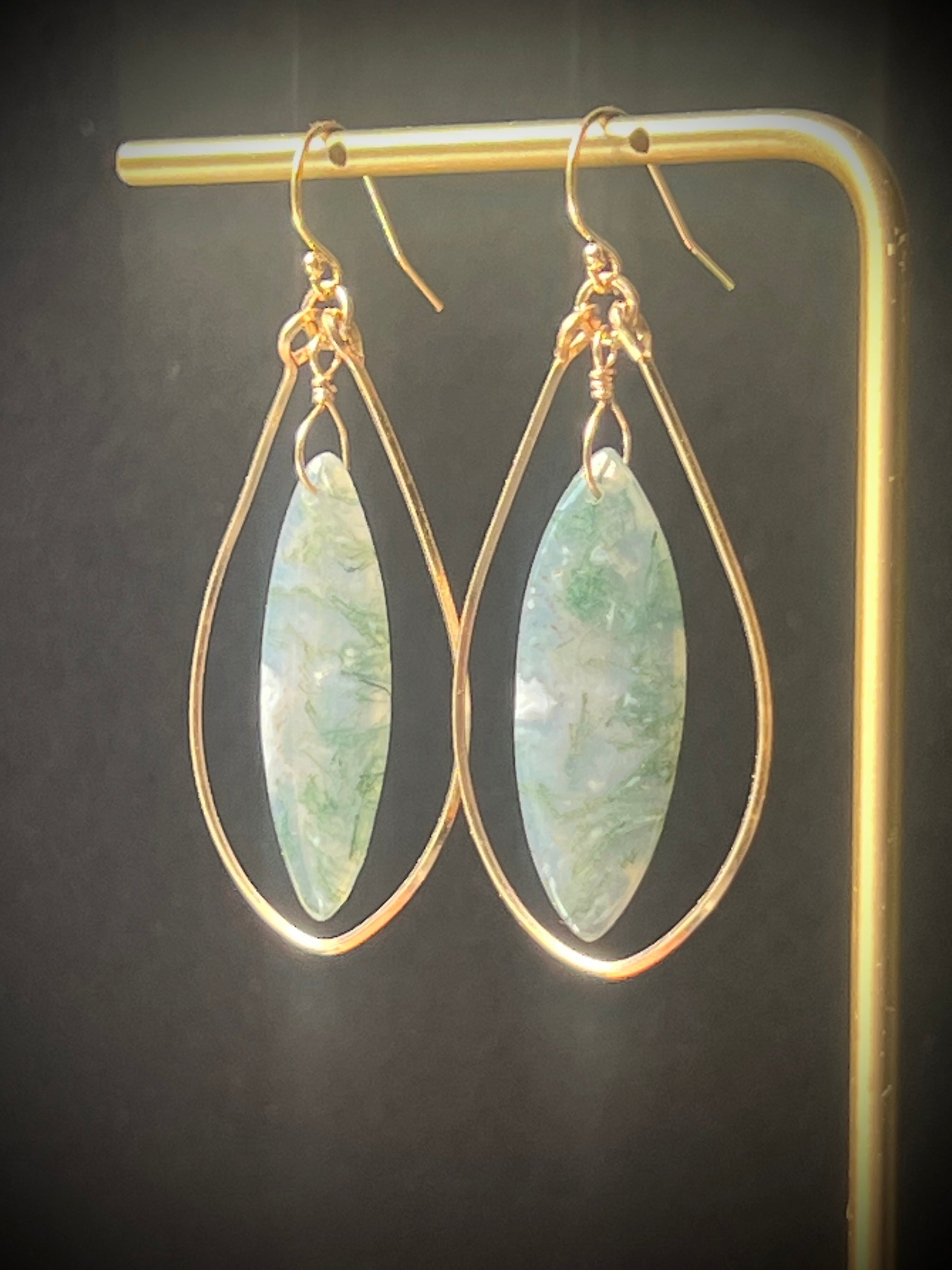 Moss Agate Earrings by Studio MS Indie Jewelry in 14 K Gold Fill