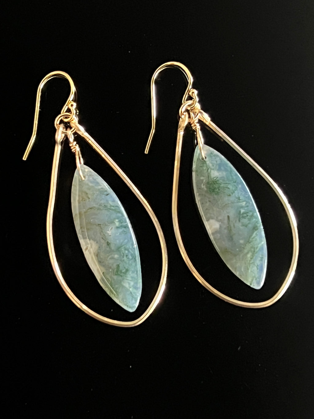 Moss Agate Earrings by Studio MS Indie Jewelry in 14 K Gold Fill