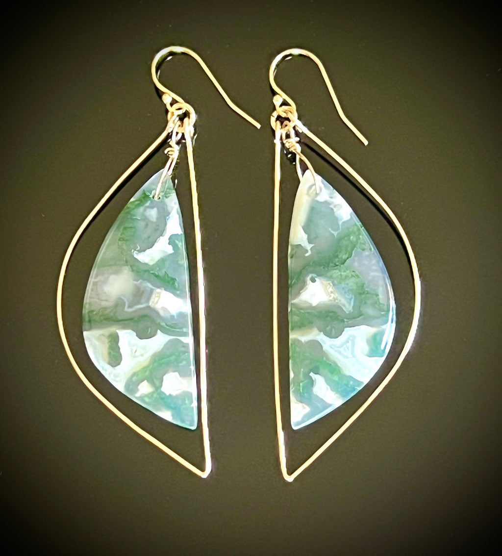 Moss Agate Freeform Earrings in 14K Gold Fill