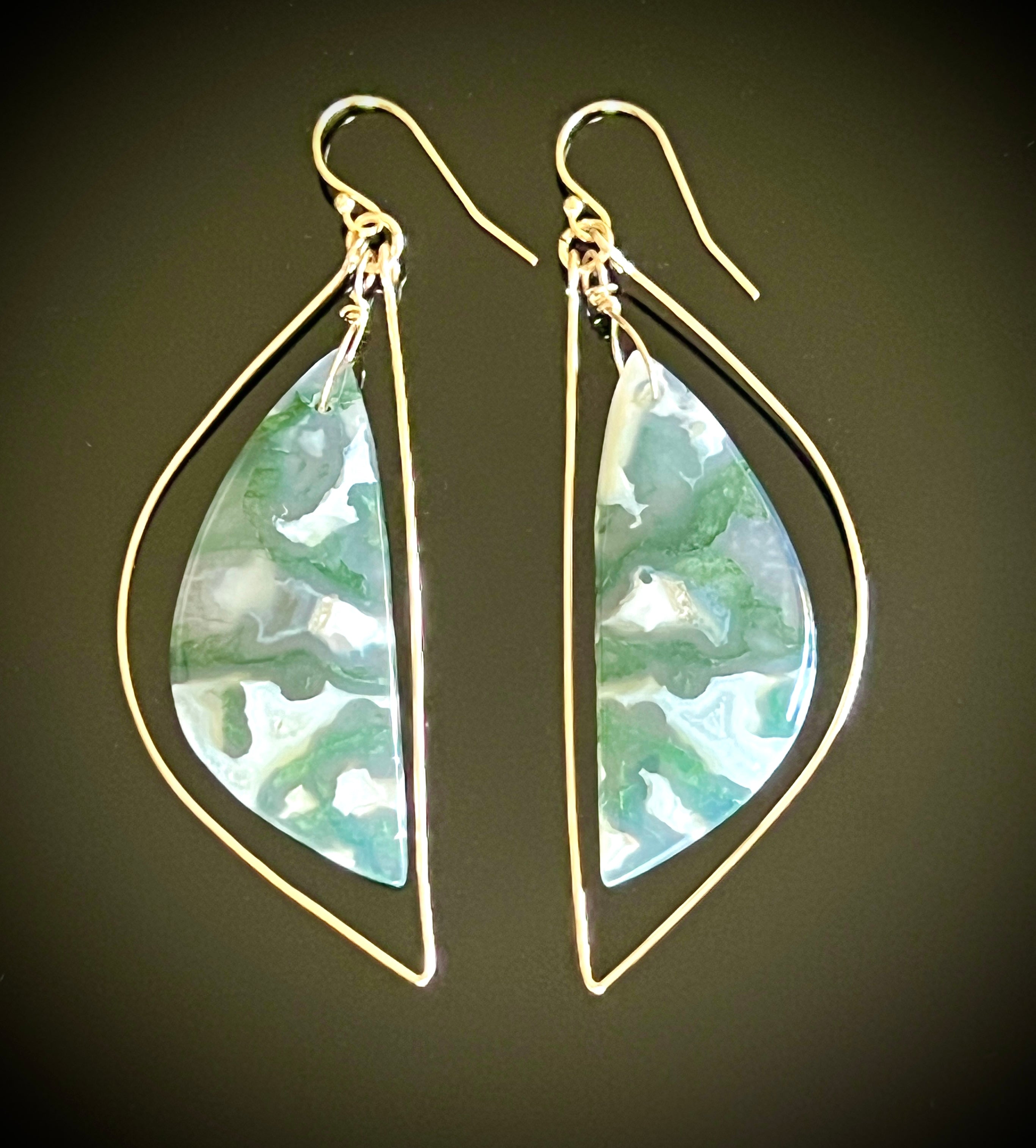 Moss Agate Freeform Earrings in 14K Gold Fill