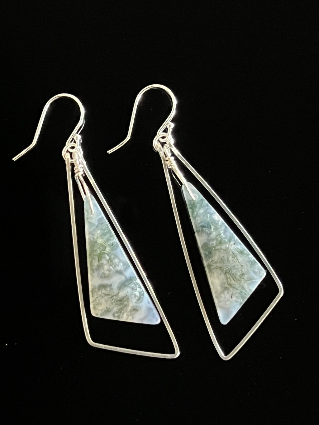 Moss Agate Earrings in Sterling Silver by Studio MS Indie Jewelry