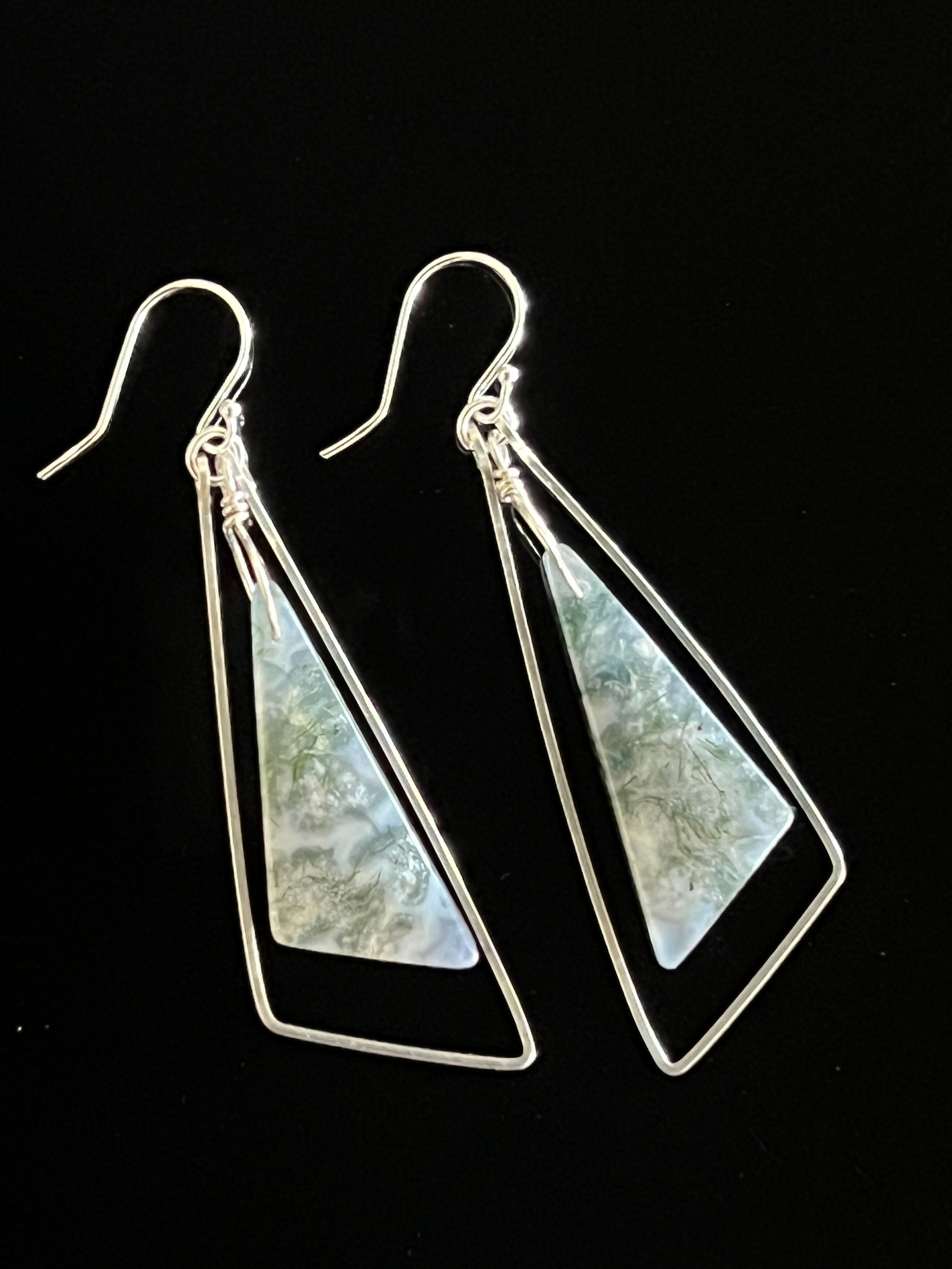 Moss Agate Earrings in Sterling Silver by Studio MS Indie Jewelry
