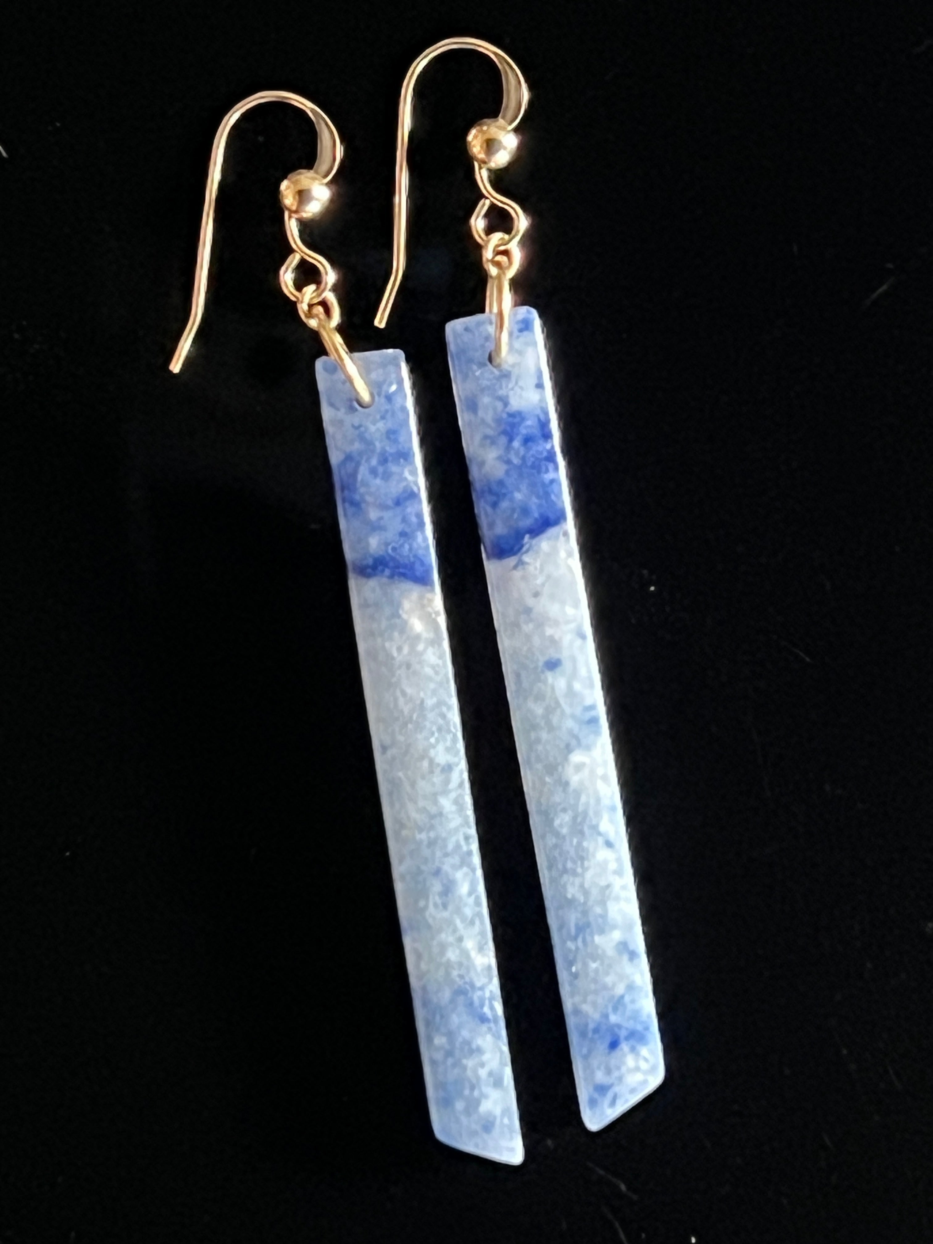 Hand cut blue aventurine bar earrings with  14K gold filled earwires by Studio MS Indie Jewelry