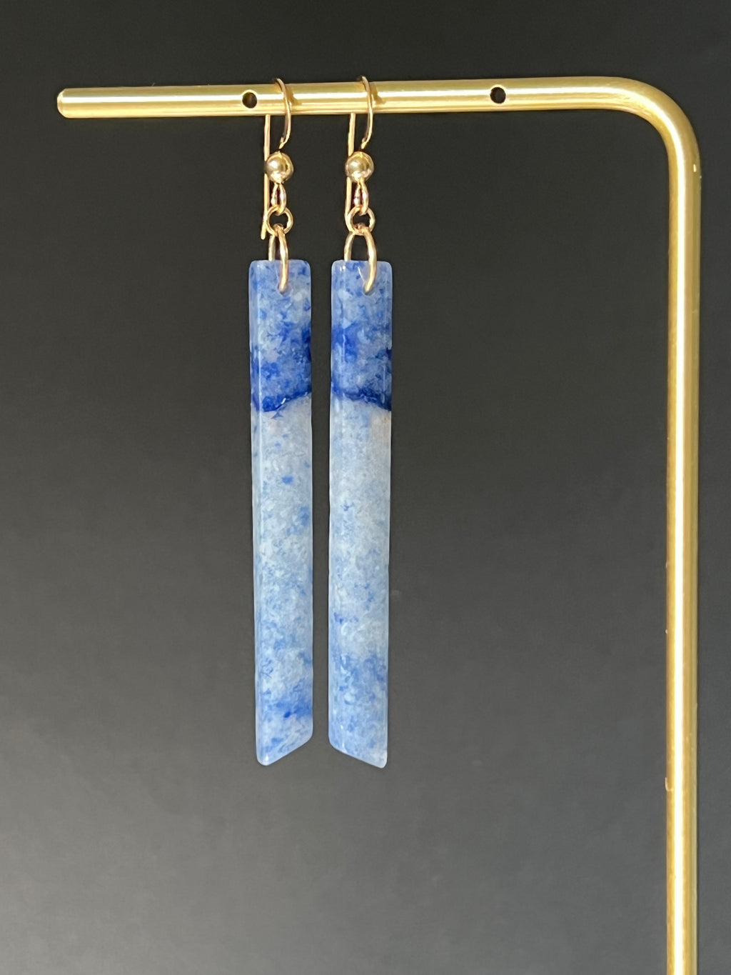 Natural blue aventurine earrings with hammered 14K gold fill fish hook wires by Studio MS Indie Jewelry
