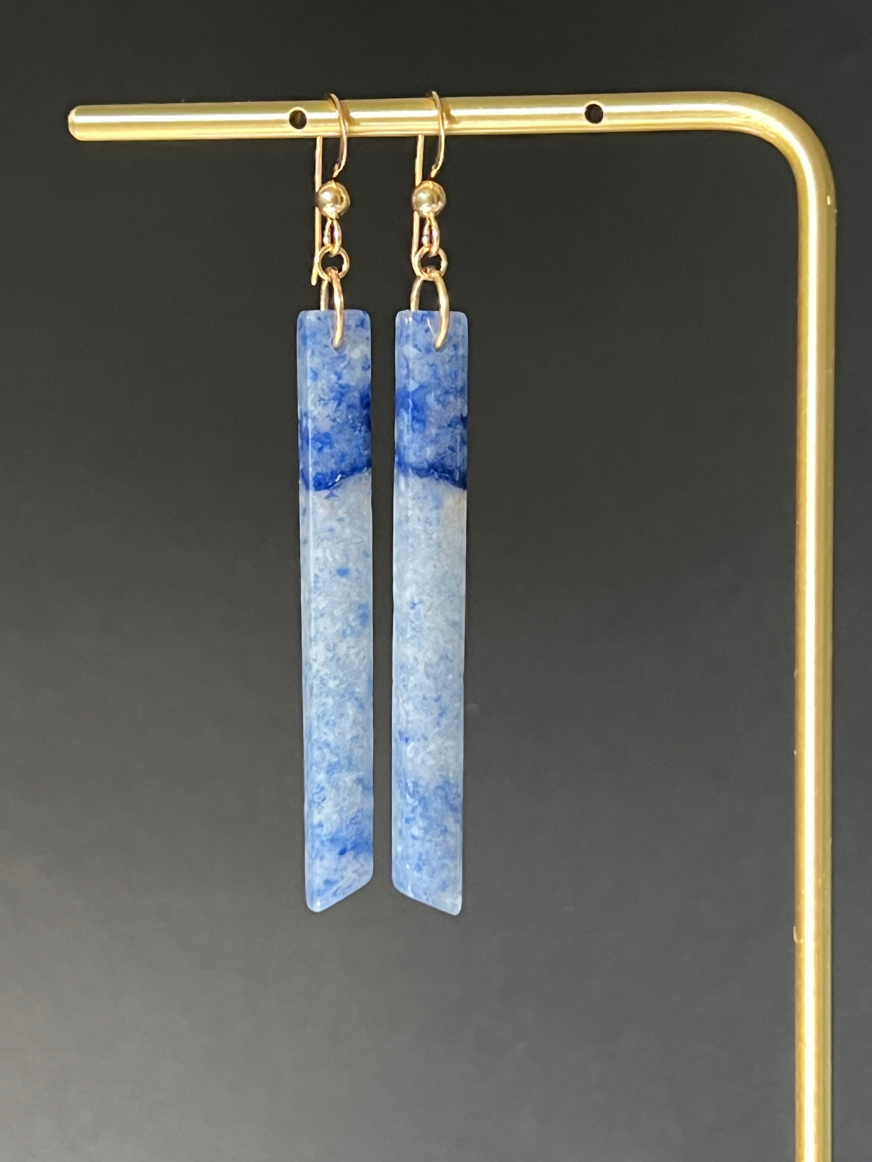 Natural blue aventurine earrings with hammered 14K gold fill fish hook wires by Studio MS Indie Jewelry
