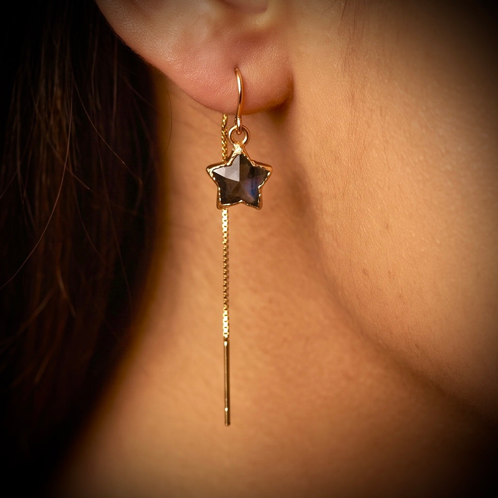 Iolite star threader earrings in 14K gold fill, handmade electroformed star by Studio MS
