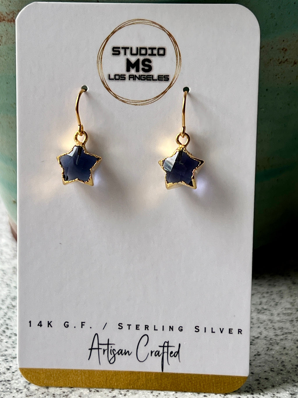 One of a kind iolite threader earrings with chain detail, 14K gold fill by Studio MS Indie Jewelry