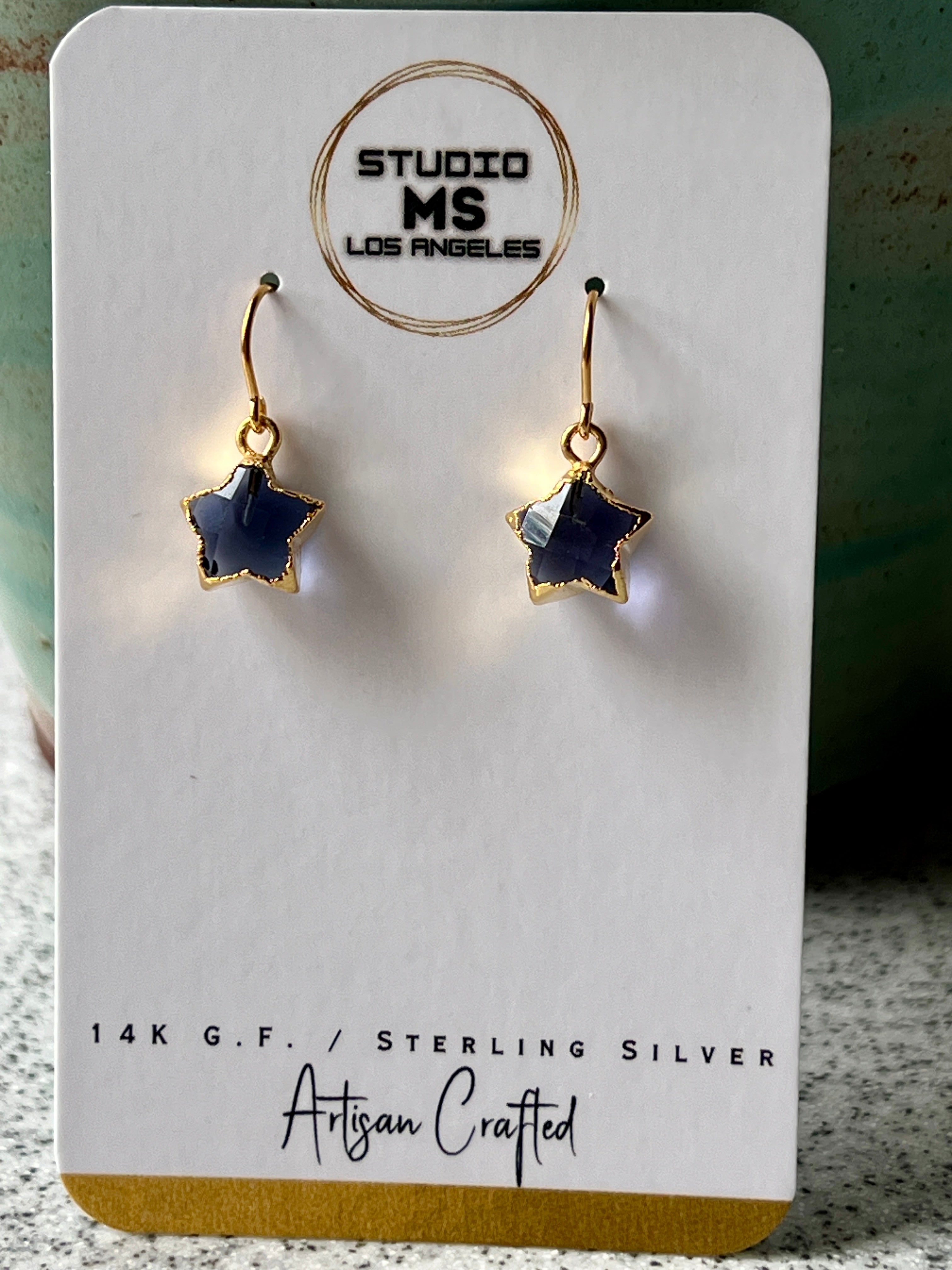 One of a kind iolite threader earrings with chain detail, 14K gold fill by Studio MS Indie Jewelry