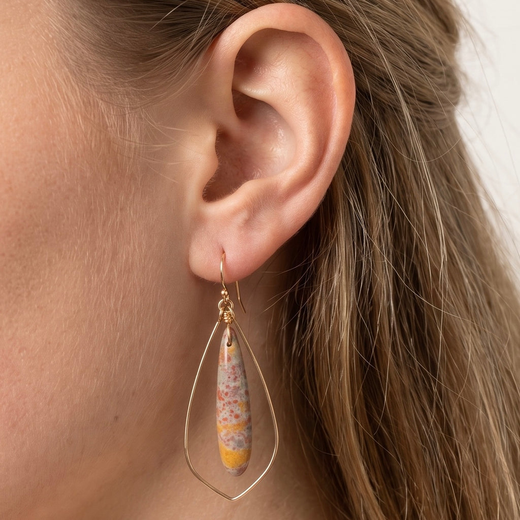 Leopard Skin Orbicular Jasper Earrings in 14K Gold Fill by Studio MS Indie Jewelry