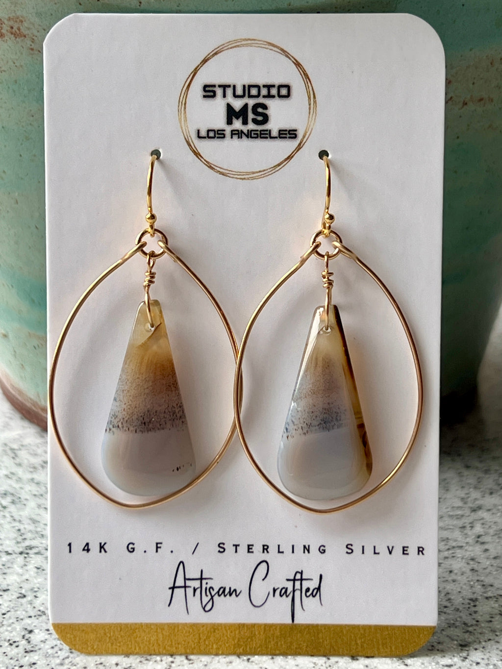Montana agate dangle hoop earrings on Studio MS Los Angeles earring card
