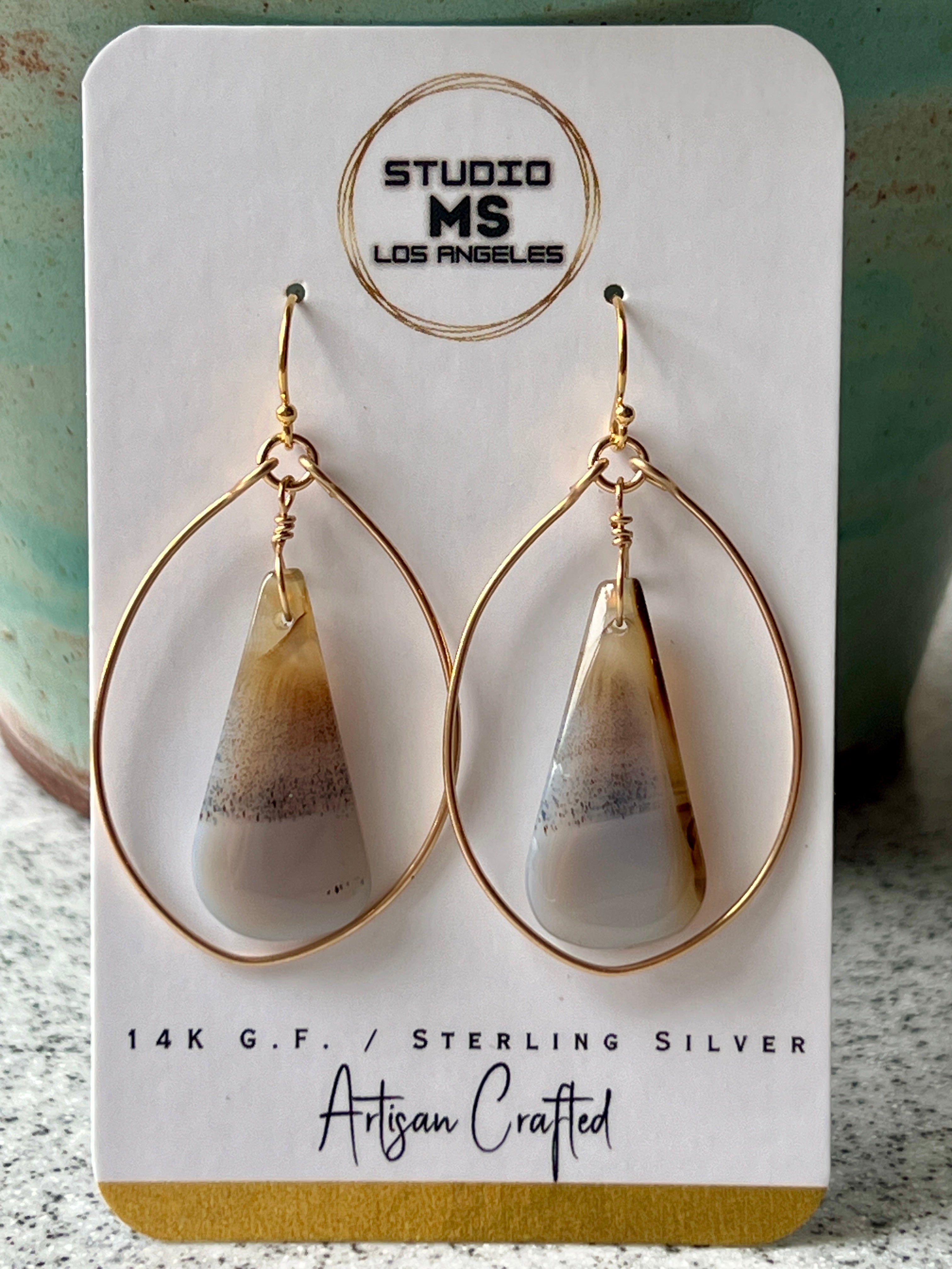 Montana agate dangle hoop earrings on Studio MS Los Angeles earring card