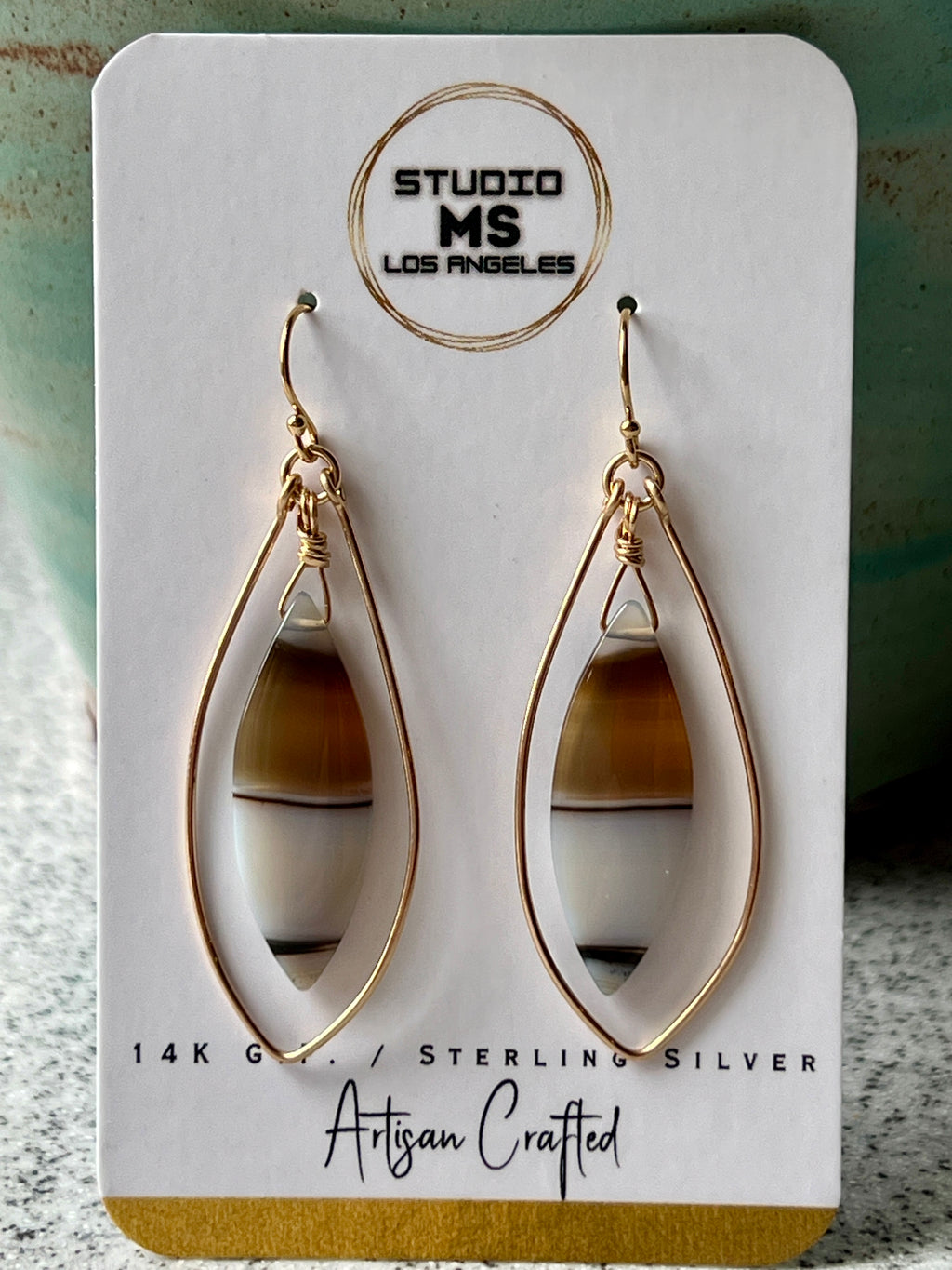 Studio MS Montana agate earrings in 14K gold fill with anti-tarnish bag, indie jewelry
