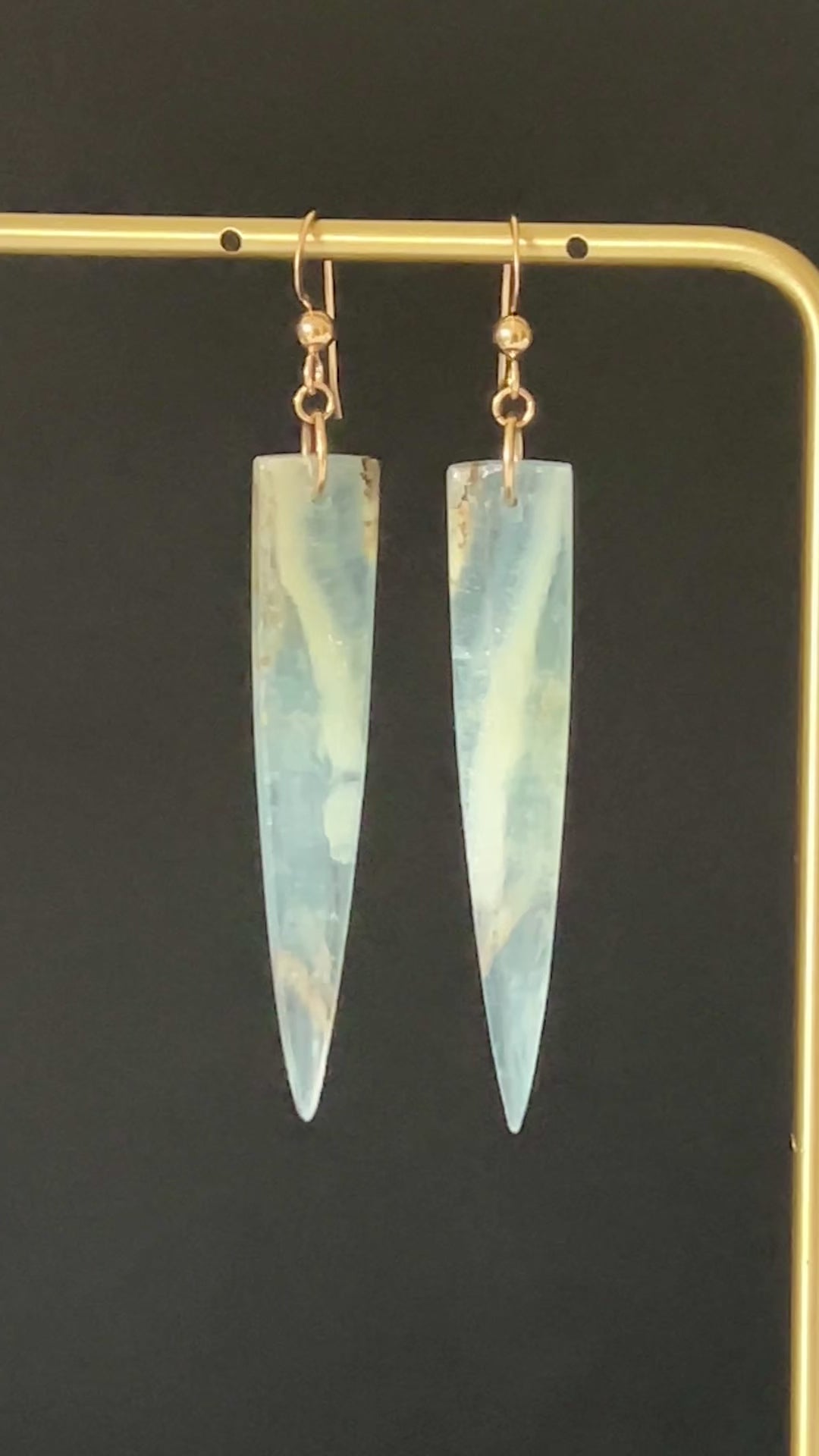 Lemurian Calcite Dagger Earrings in 14K Gold Fill by Studio MS Indie Jewlery