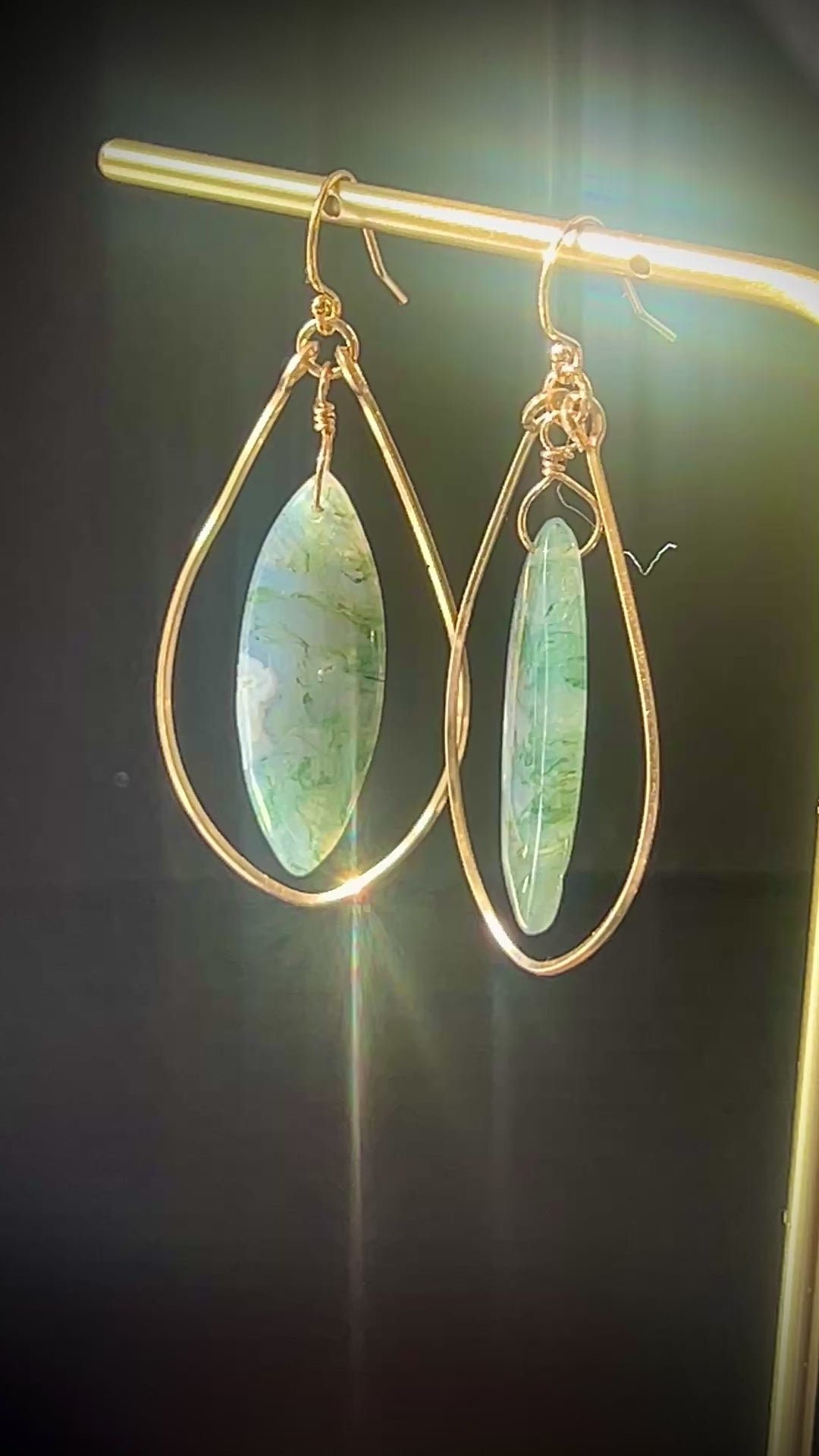 Moss Agate Earrings by Studio MS Indie Jewelry in 14 K Gold Fill