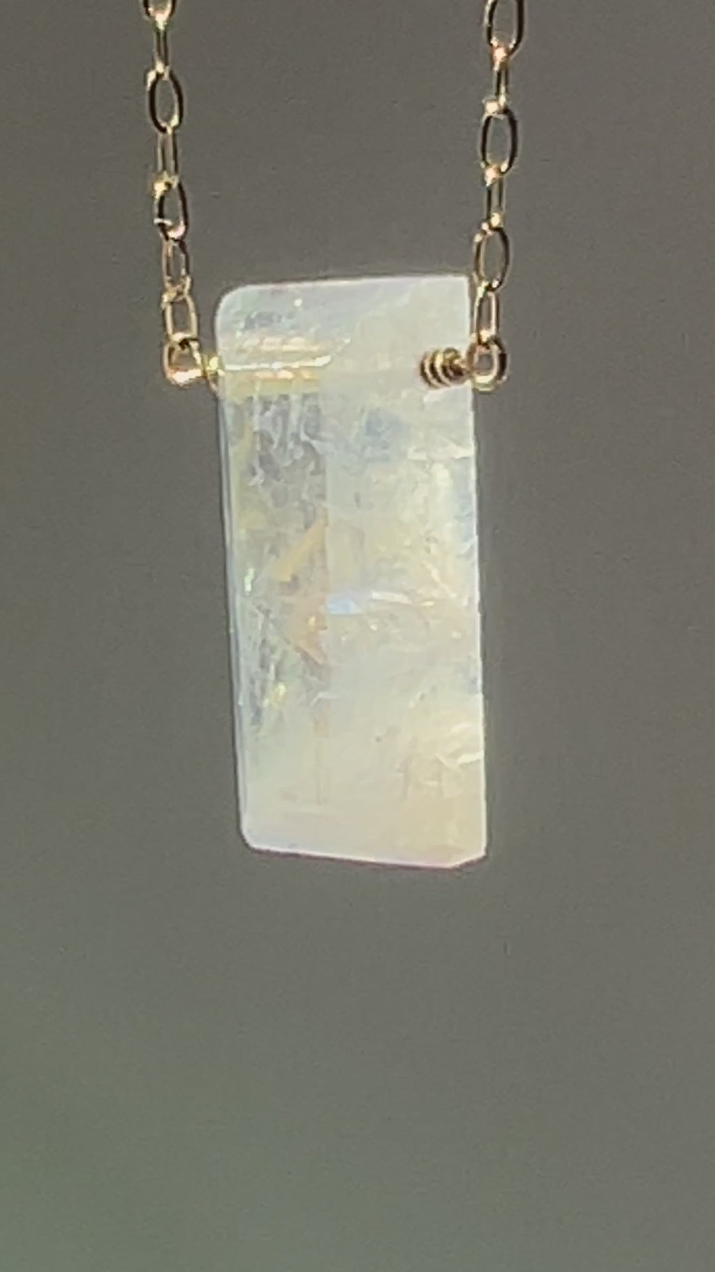 Delicate Rainbow Moonstone Bar Necklace in 14K Gold Fill