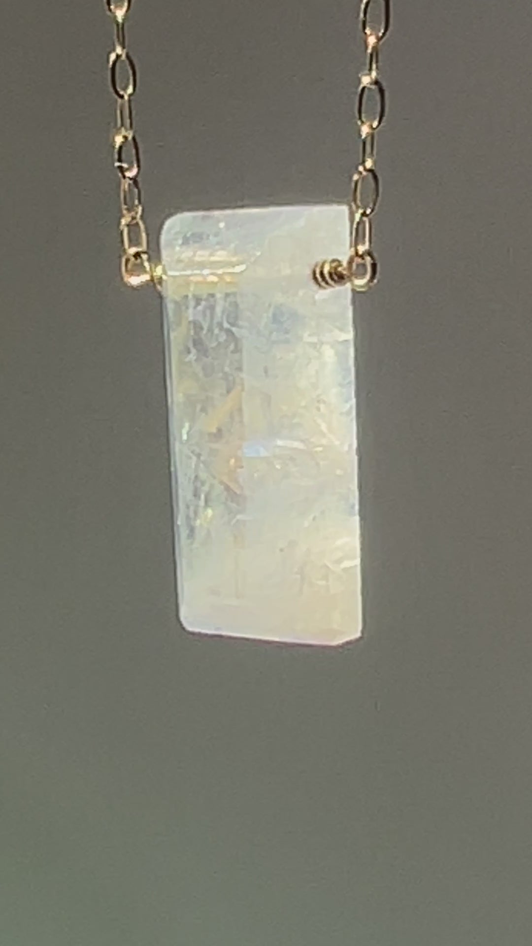 Delicate Rainbow Moonstone Bar Necklace in 14K Gold Fill