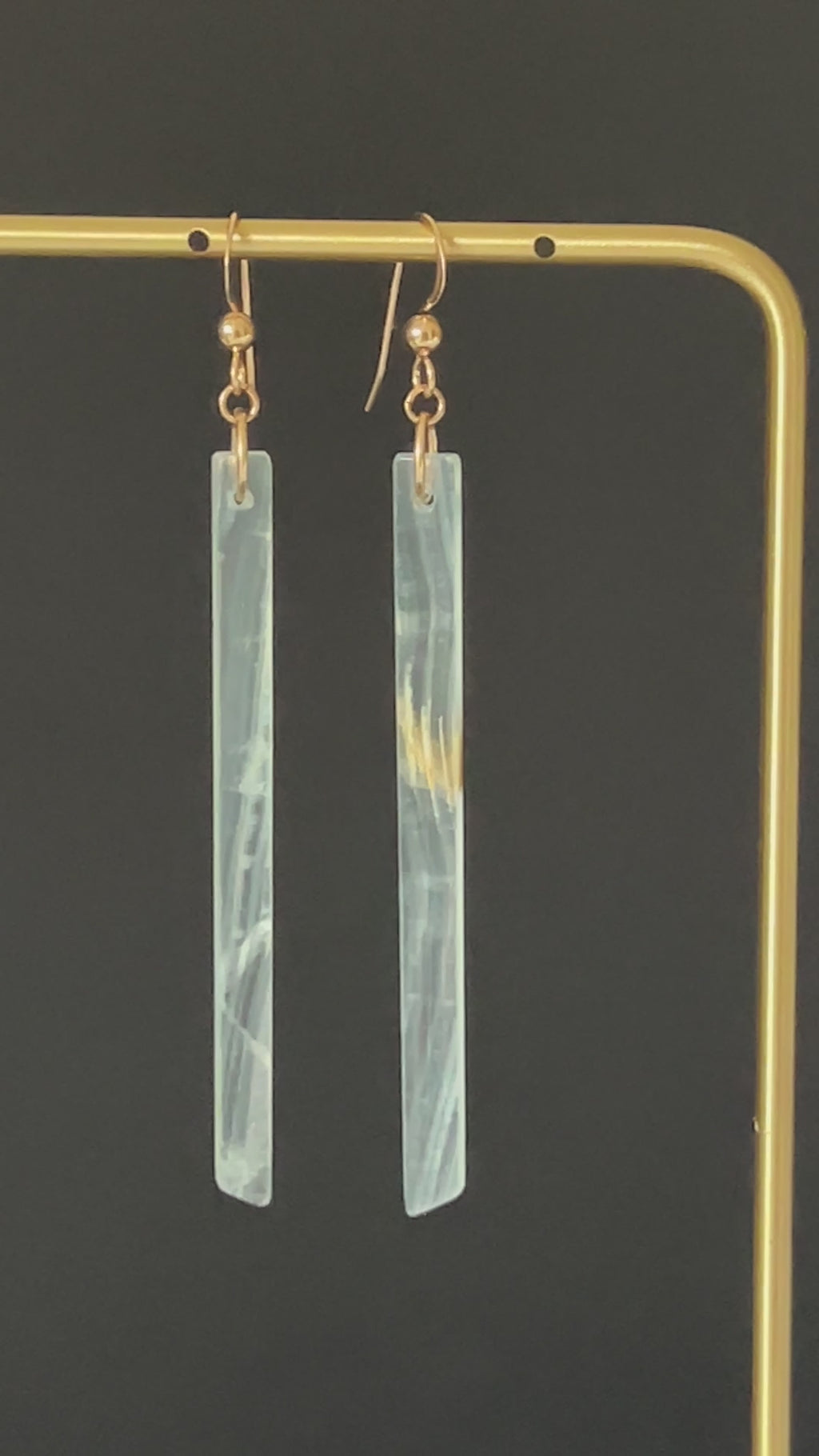 Lemurian Calcite Long Bar Earrings in 14K Gold Fill by Studio MS Indie Jewlery